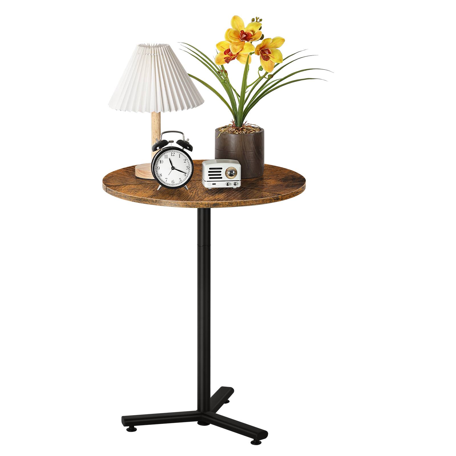 Alt View 3. Oumilen - Rustic Round Side Table with 3-Panel Wood Top - Brown.
