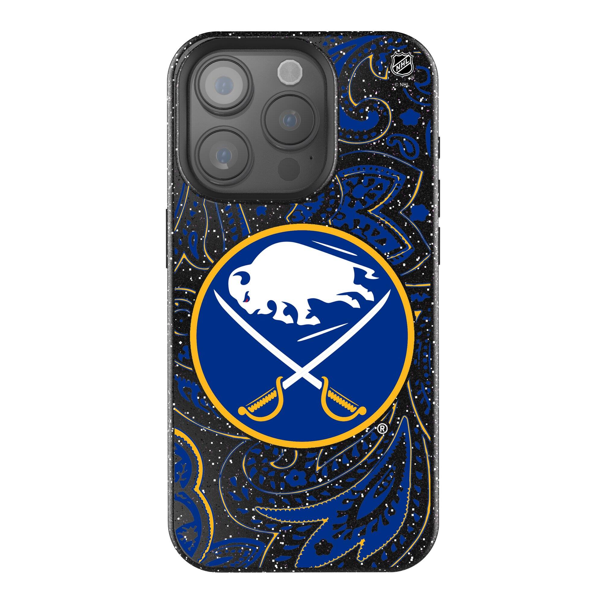 Front. Keyscaper - Black Buffalo Sabres Paisley Bling iPhone Case - 16 - Black.