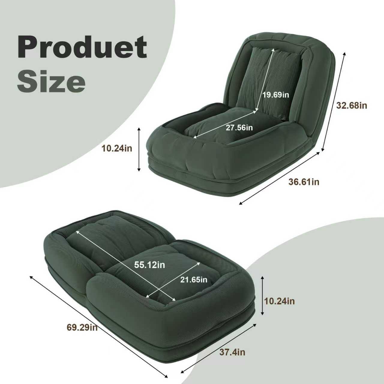 Product Size  
19.69in  
32.68in  
27.56in  
10.24in  
36.61in  
55.12in  
21.65in  
10.24in  
69.29in  
37.4in