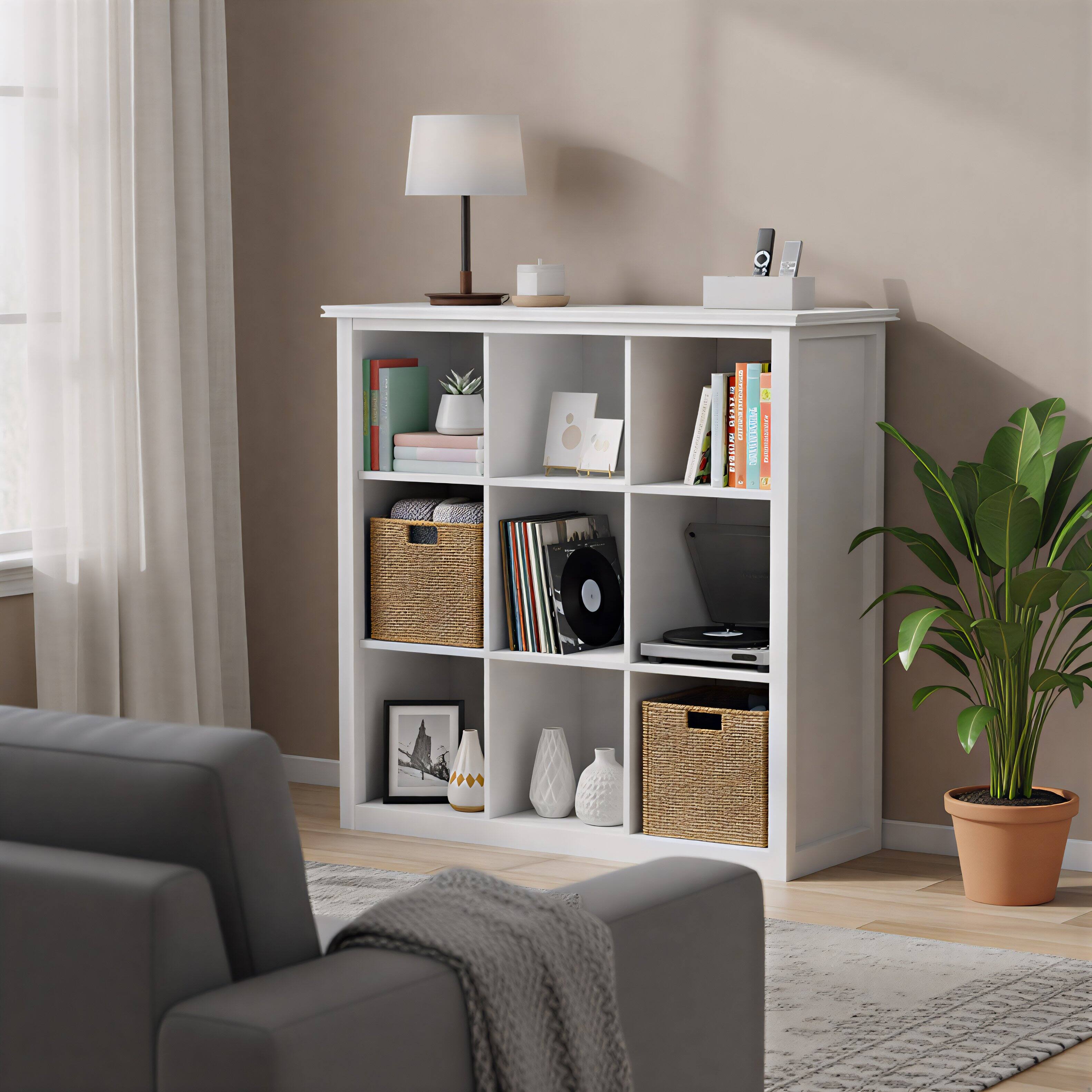 Simpli Home - Artisan 45 inch Tall Solid Wood 9-Cube Bookcase - Chantilly White