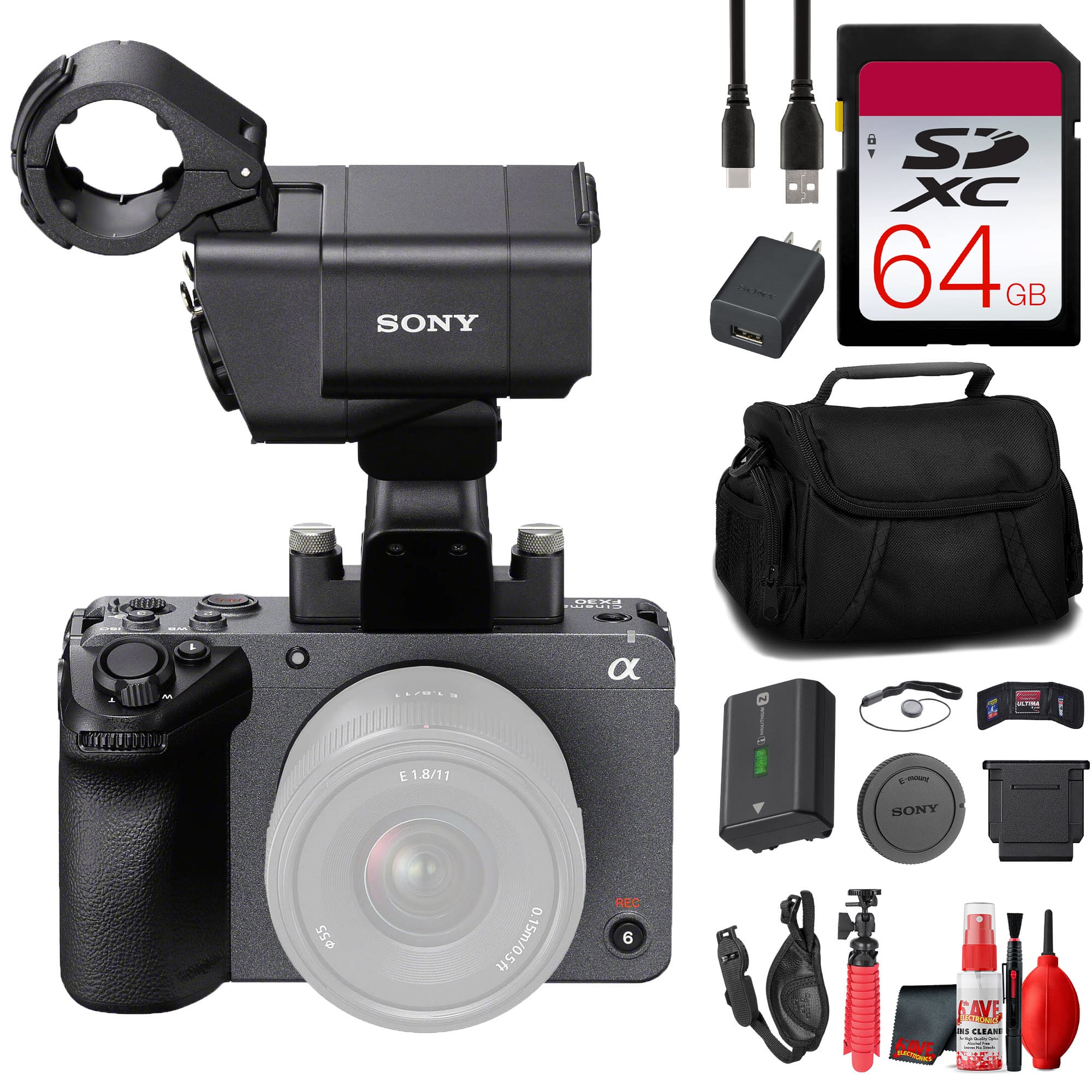 Sony - FX30 Digital Cinema Camera with XLR Handle Unit + 64GB SF-G Tough Card + More