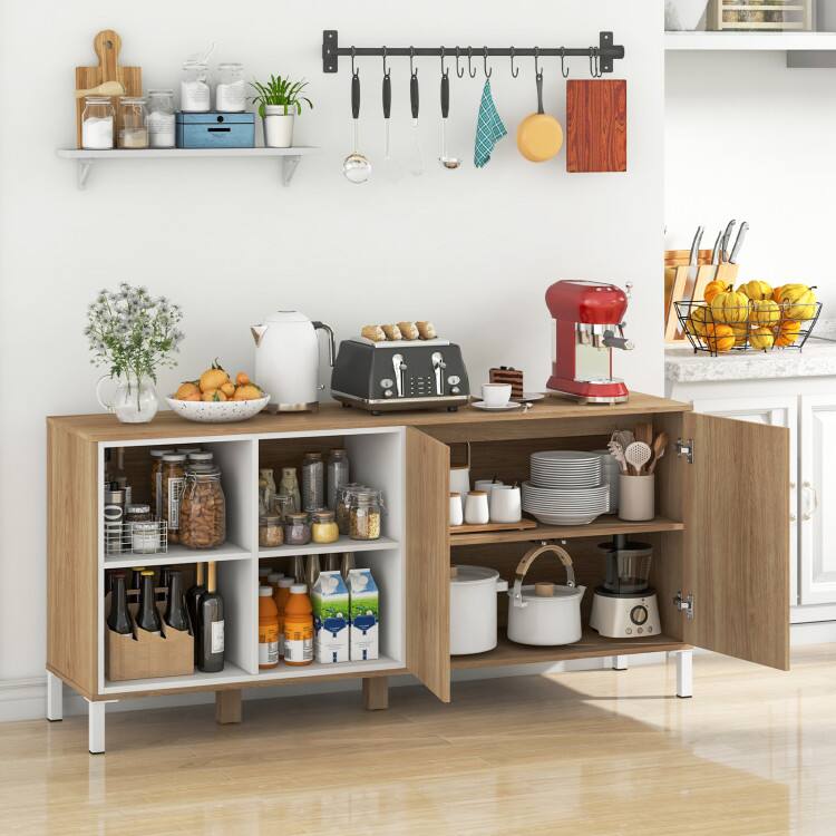 Left. SlickBlue - Modern Buffet Sideboard with 4 Storage Compartments and Push-to-Open Doors - Natural.