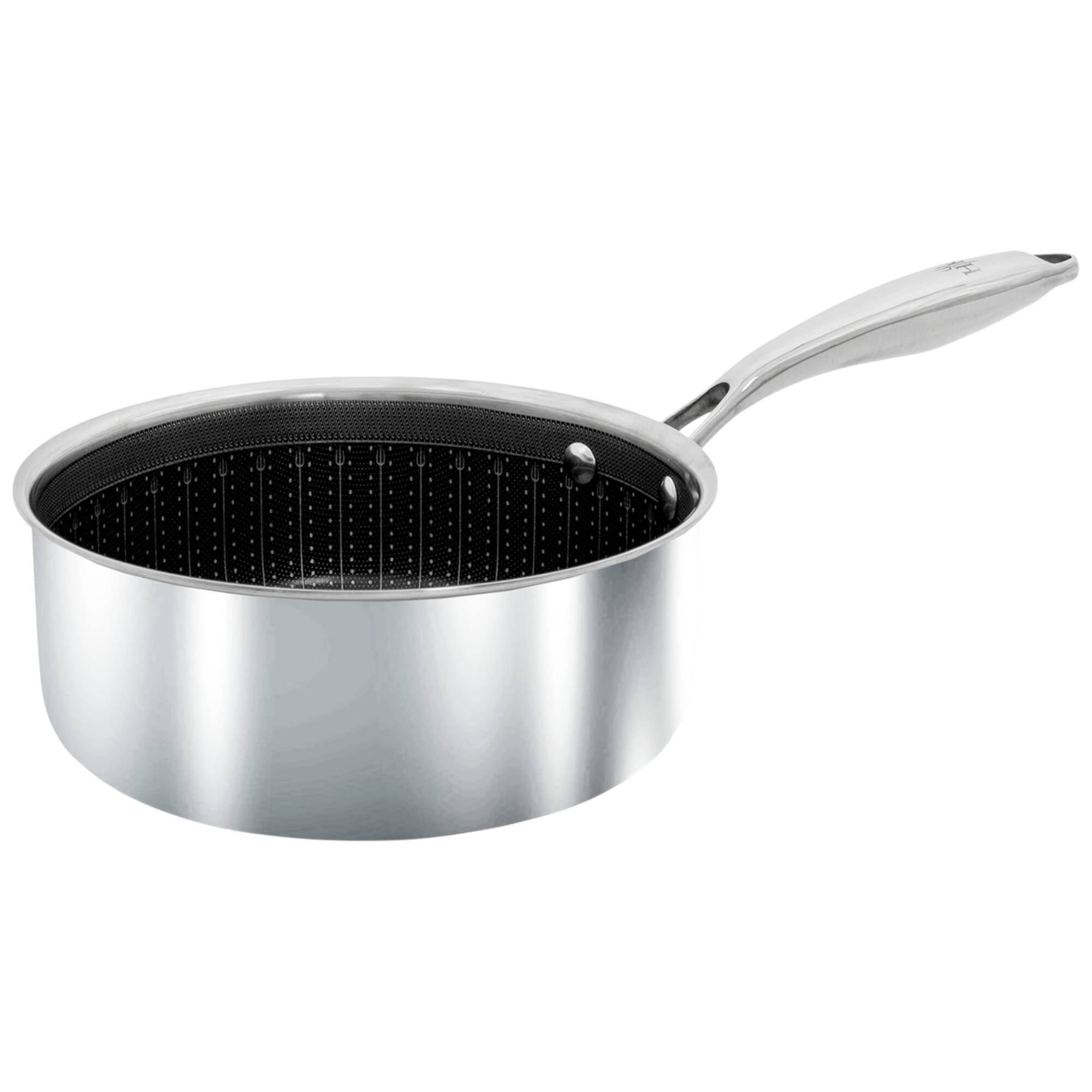 Left. Hell's Kitchen - Hell's Kitchen Hybrid 2.5-Quart Saucepan and Lid - Stainless Steel.