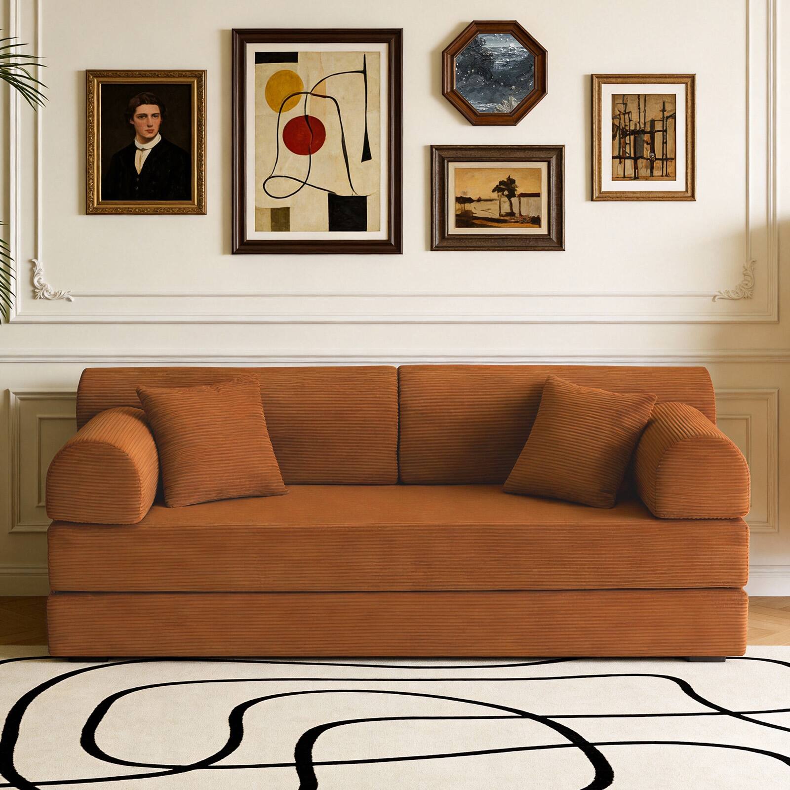 Left. Anysun - Corduroy Convertible Sleeper Sofa Bed - Folding Mattress Couch with Fixed Frame for Living Room & Bedroom - Orange.