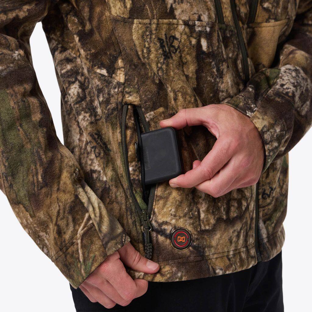 Back. Mobile Warming - Men's APX Heated Fleece Camo Heated Jacket - APX Camo.