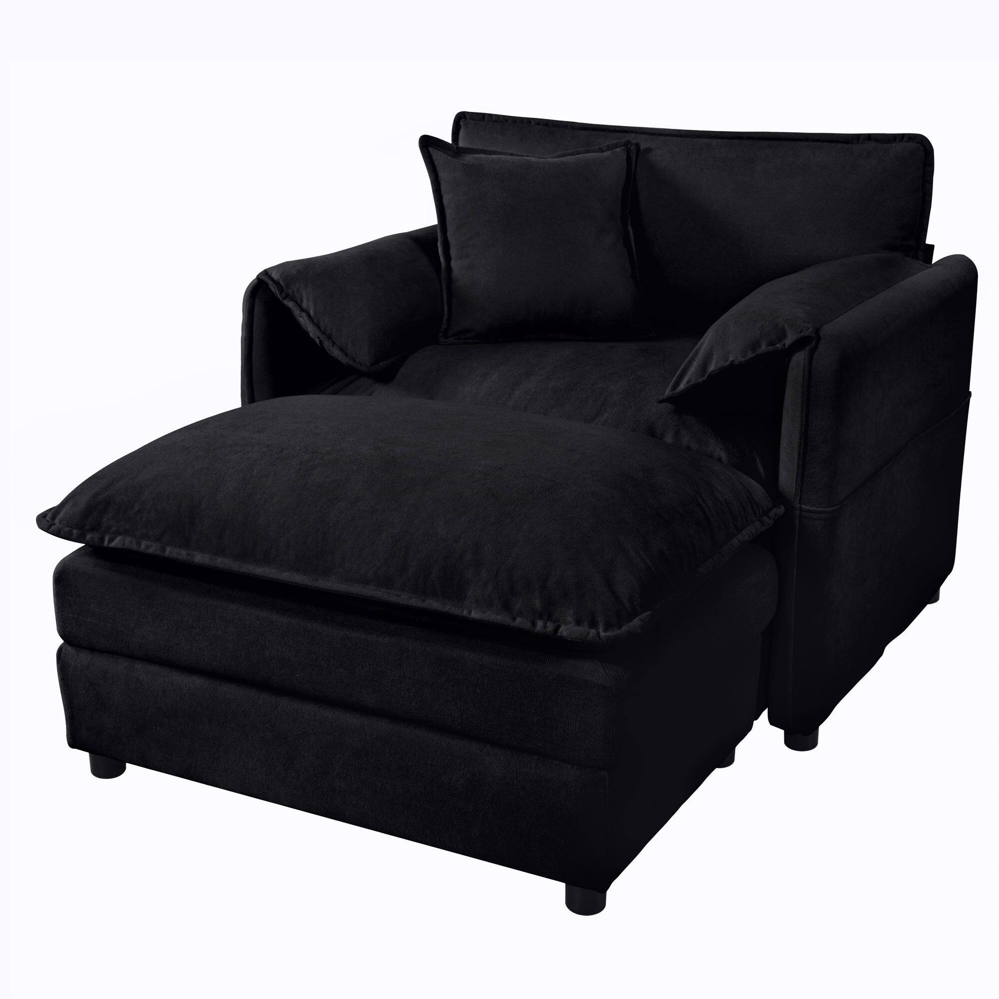 Alt View 2. Boyel Living - Modern Minimalist Black Chenille Sofa with Side Storage Pockets 2-Seat - Black.