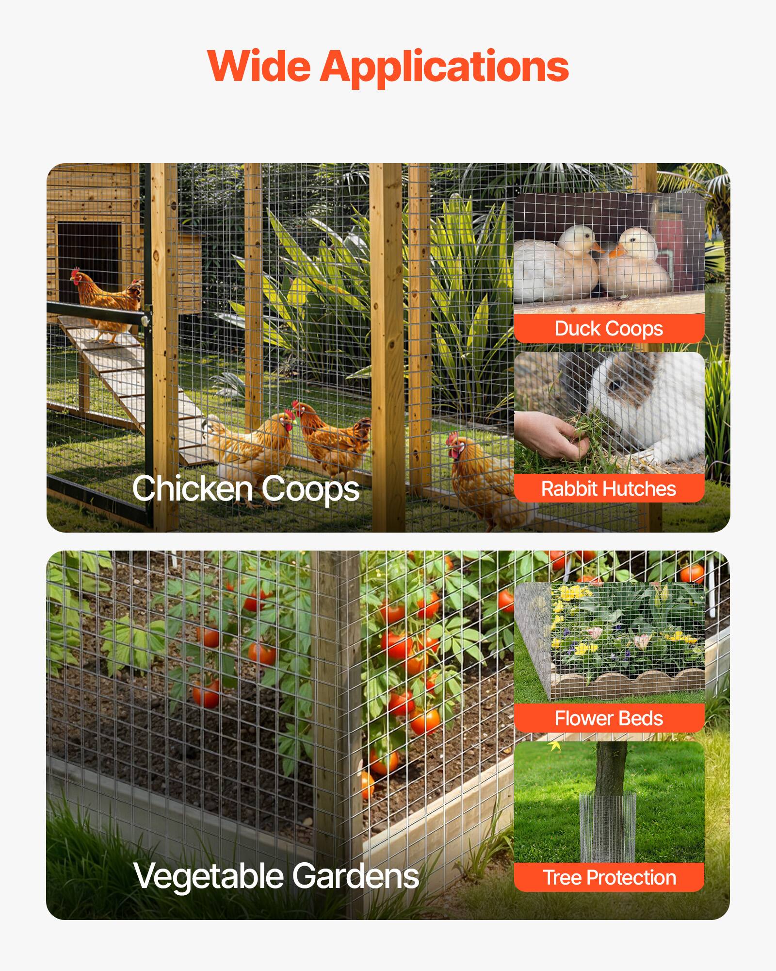 Wide Applications  
- Duck Coops  
- Chicken Coops  
- Rabbit Hutches  
- Flower Beds  
- Vegetable Gardens  
- Tree Protection