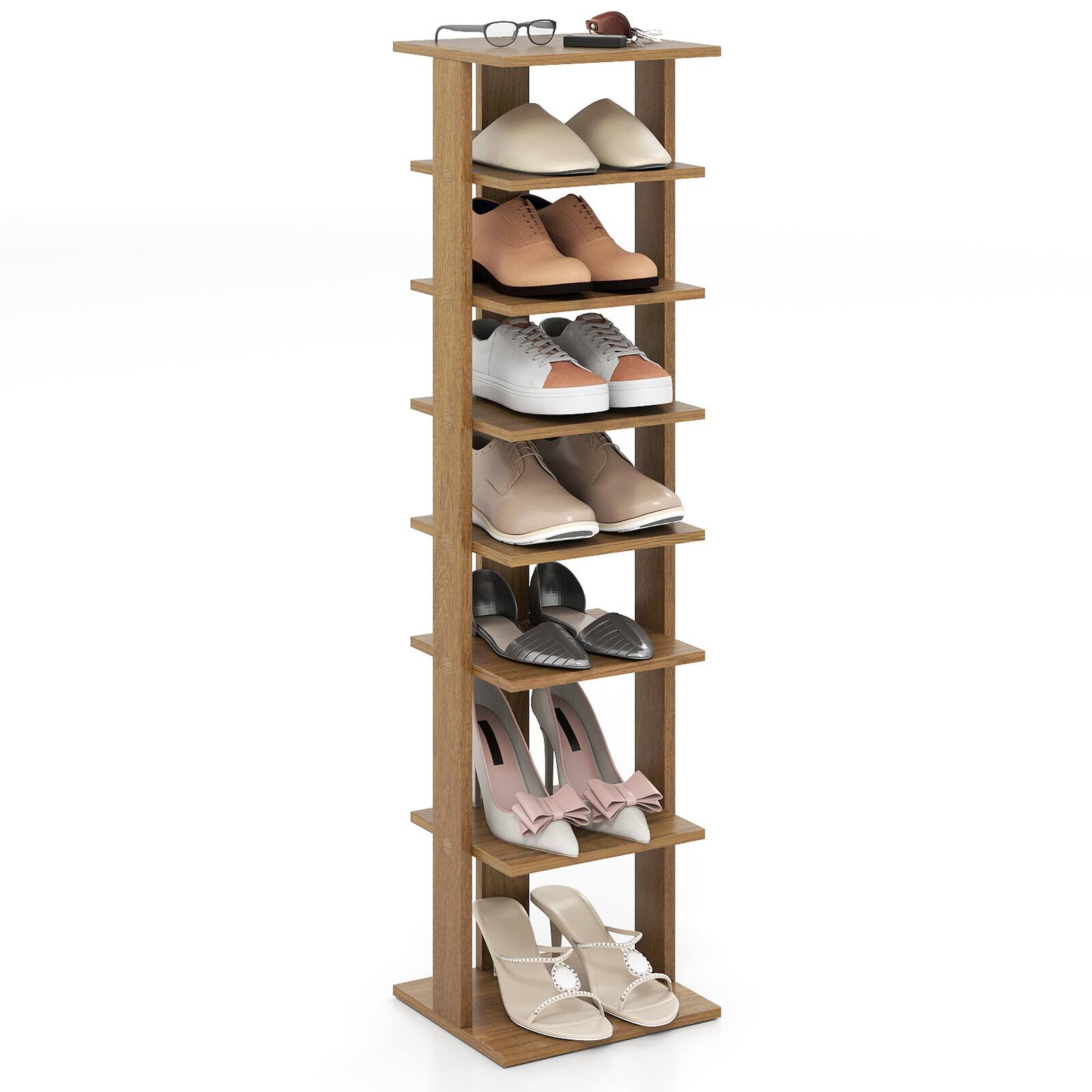 Gymax - 7-Tier Wooden Shoe Rack Narrow Vertical Shoe Stand Storage Display Shelf Natural - Yellow