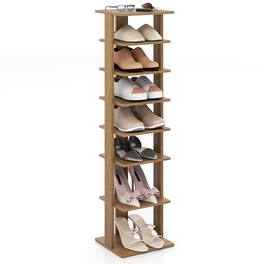 Gymax - 7-Tier Wooden Shoe Rack Narrow Vertical Shoe Stand Storage Display Shelf Natural - Yellow
