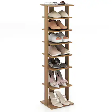 Front. Gymax - Gymax 7-Tier Wooden Shoe Rack Narrow Vertical Shoe Stand Storage Display Shelf Natural - Yellow.