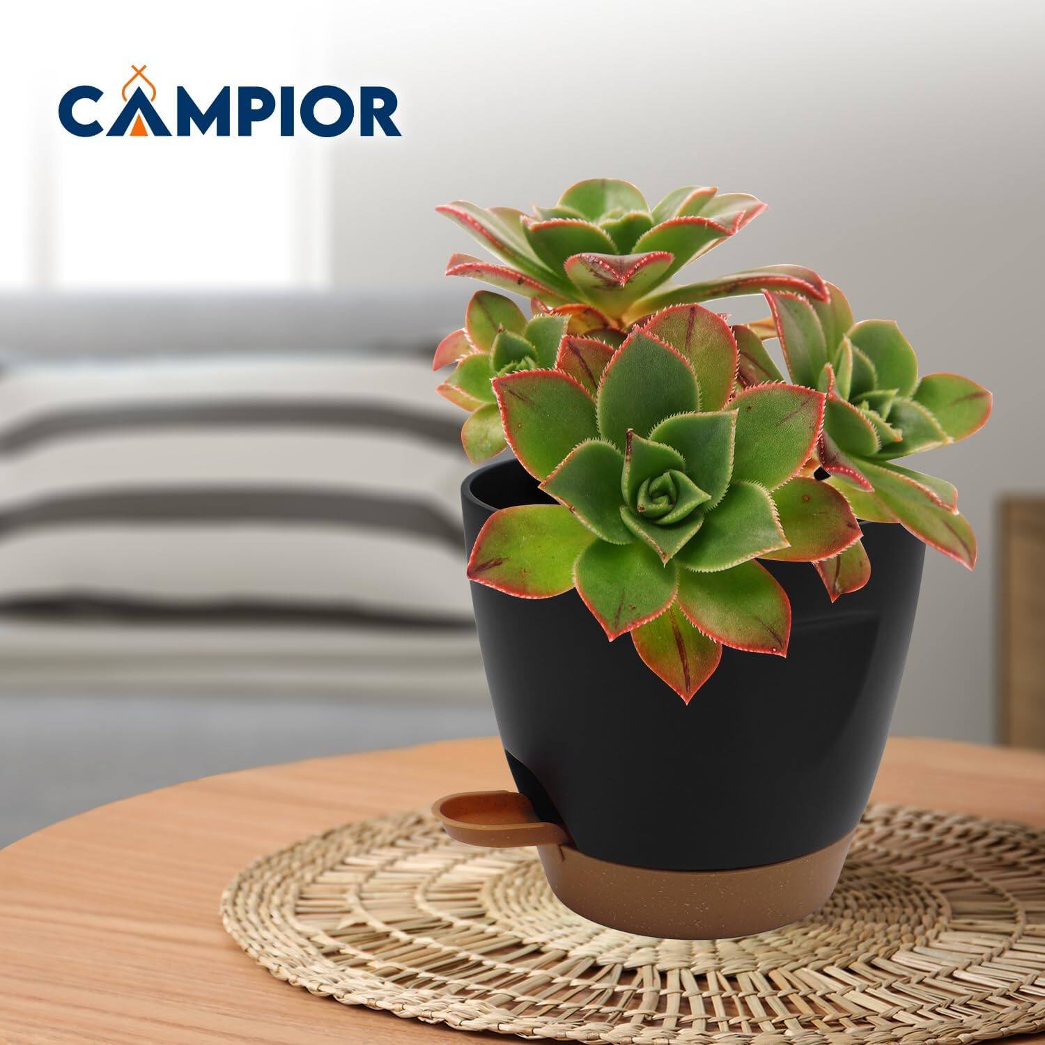 Alt View 7. Campior - Black Self-Watering Pots 10-Pack – Indoor/Outdoor Planters with Wick Rope, Drain Holes, Easy Fill Lip - Black.