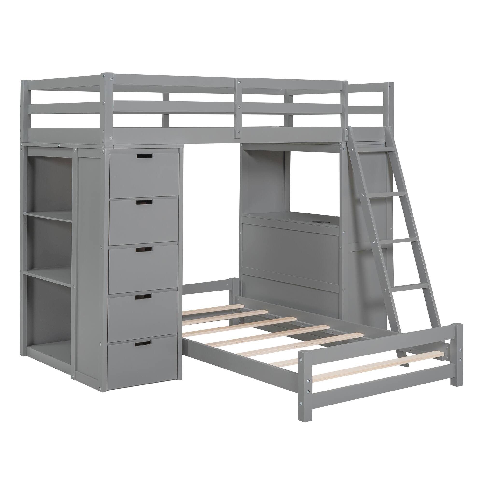 Alt View 1. Tiramisubest - Gray Twin over Twin Bunk Bed with LED, USB, Drawers, Shelves & Desk - Gray.