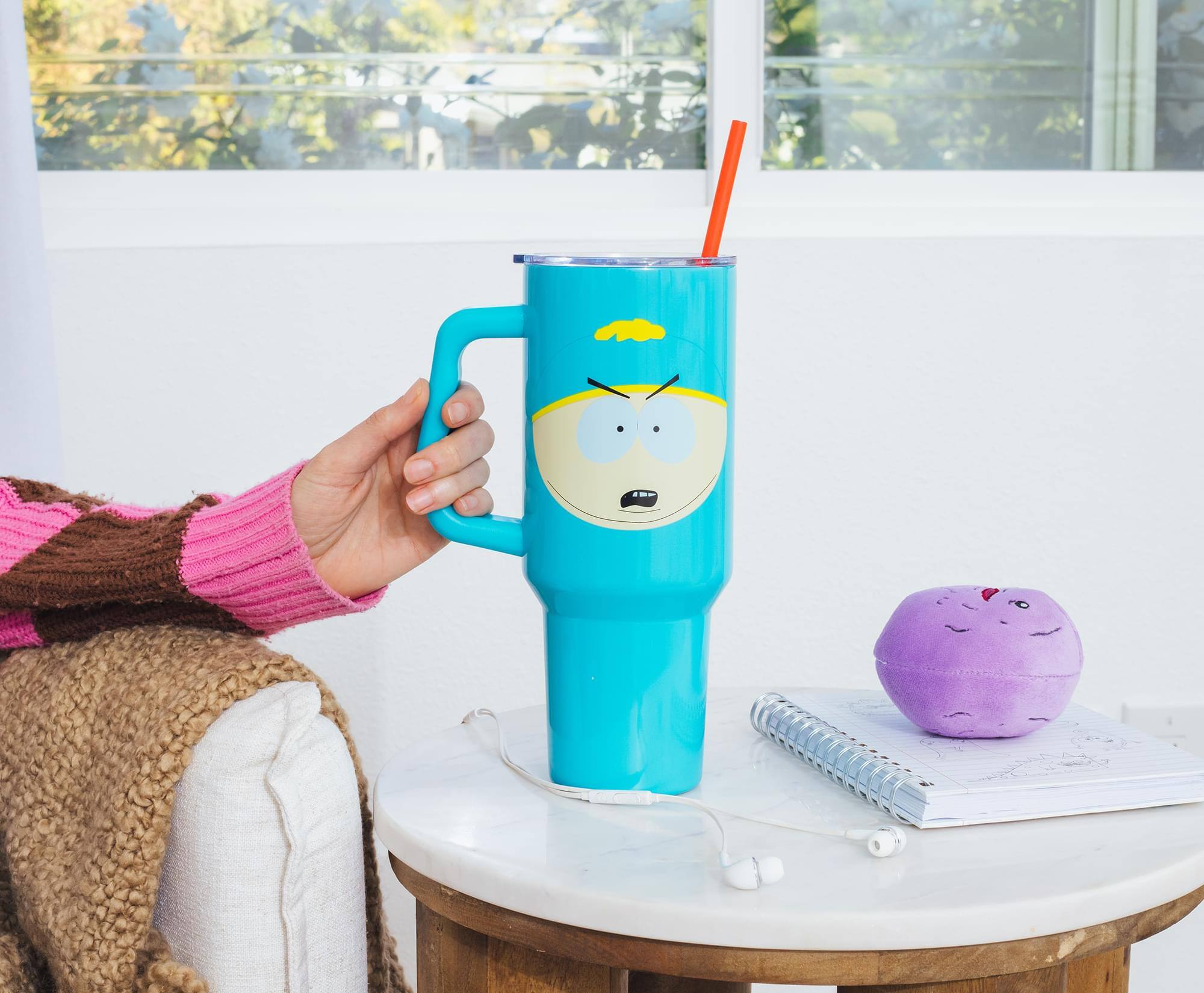 Alt View 3. Silver Buffalo - South Park Cartman Face Stainless Steel Tumbler With Handle | Holds 40 Ounces - Blue.