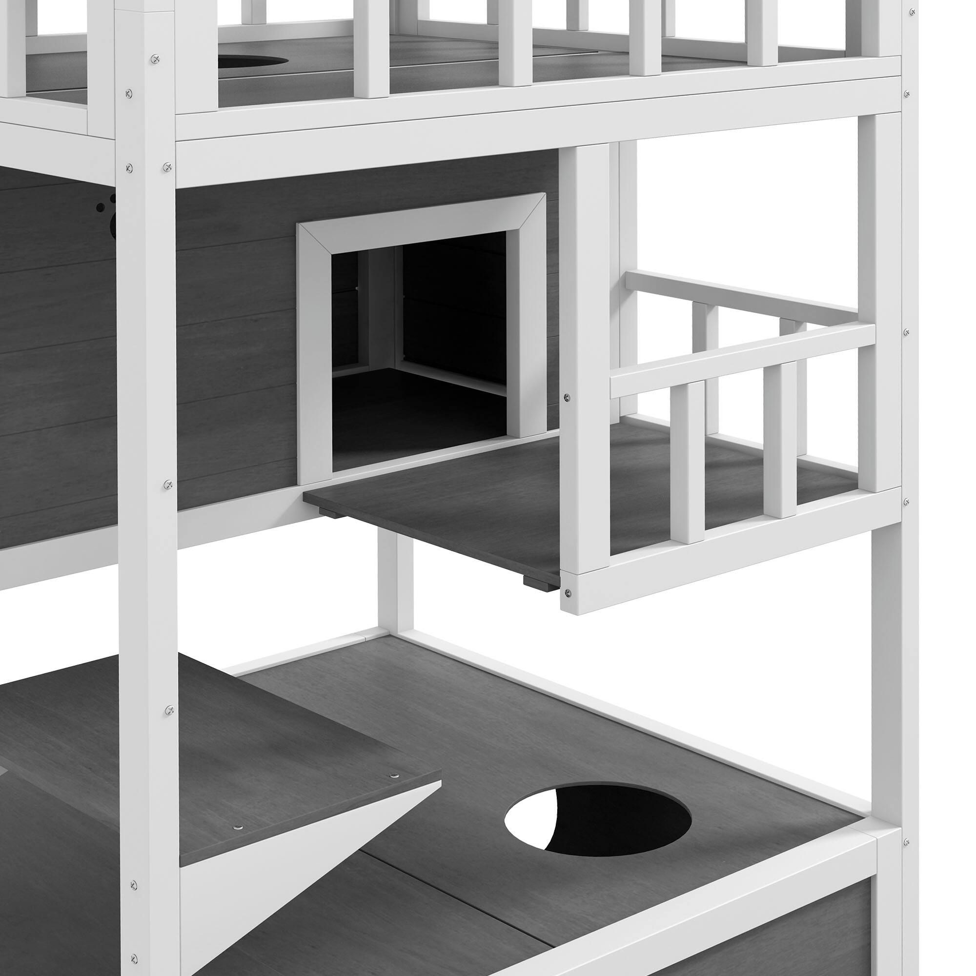 Alt View 5. Pawhut - Wooden Outdoor Cat House, Feral Cat Shelter Kitten Condo with Asphalt Roof, Escape Doors, Condo, Jumping Platform.