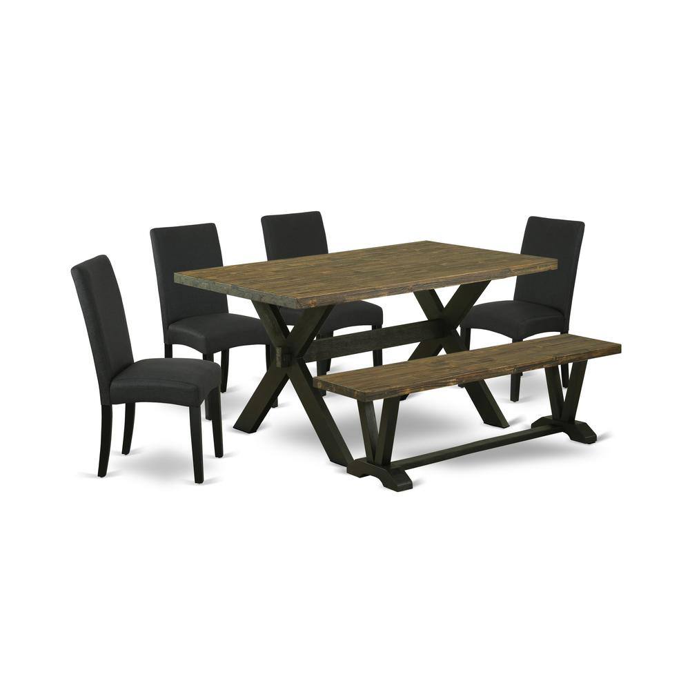 Left. East West Furniture - East West Furniture X676DR124-6 6-Piece Dining Table Set- 4 Kitchen Chairs with Black Linen Fabric Seat and Stylish - Multi-Color.