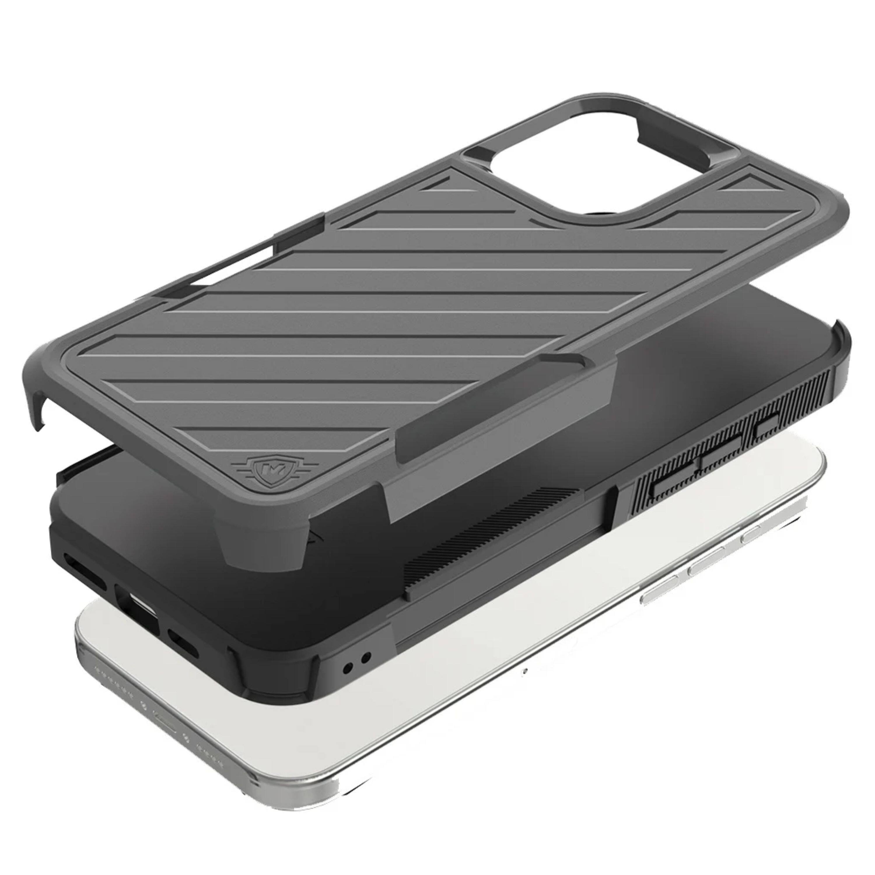 Left. Kitcheniva - Shockproof Dual Layer Lined Phone Case With Tempered Glass For iPhone 16 Pro Grey Black - Grey/Black.