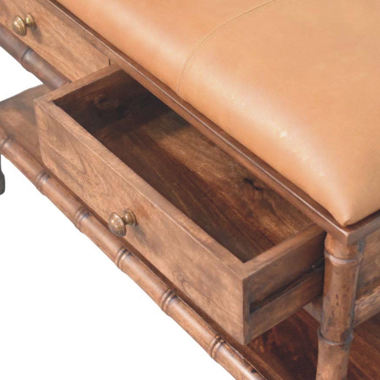 Alt View 2. Artisan Furniture - Artisan Furniture Solid Wood Bamboo Carved Storage Bench, 2 Drawers - Brown.