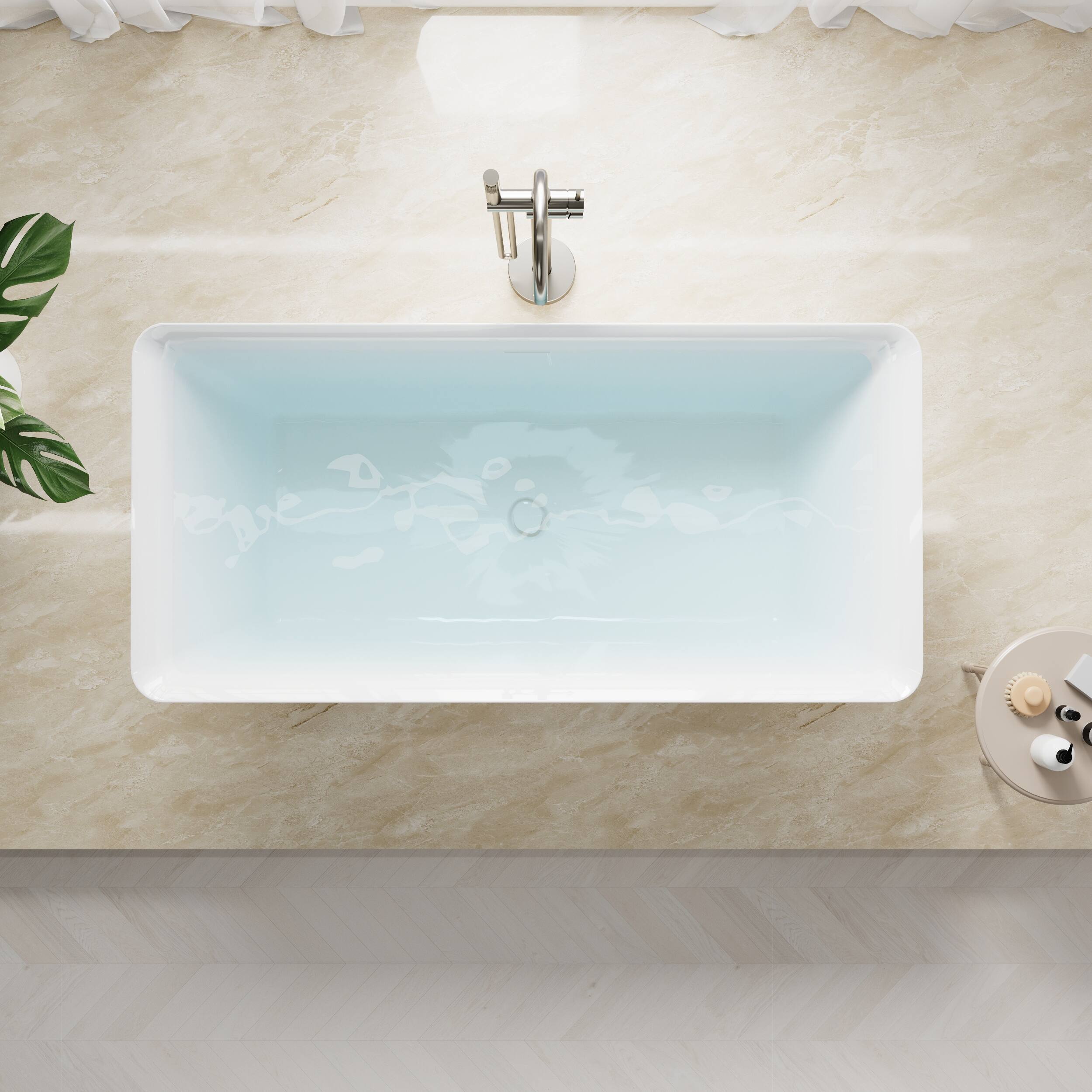 Angle. WELLFOR - Square 60 in. Acrylic Flatbottom Double Ended Freestanding Soaking  Bathtub with Drain and Overflow - White.