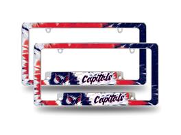 Rico Industries - Washington Capitals Chrome Metal (Set of 2) License Plate Frames with Bold Tie Dye Design - Multi