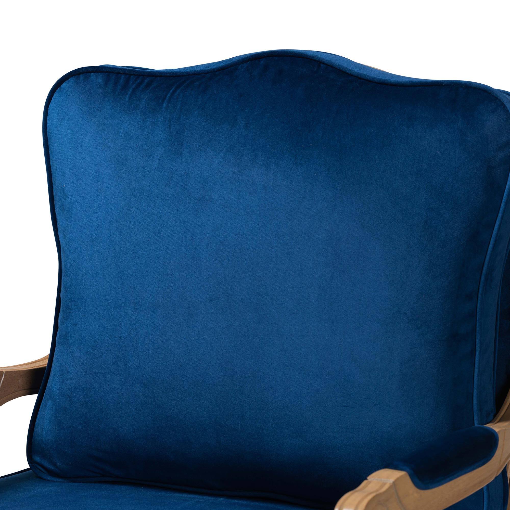 Alt View 1. Baxton Studio - Jules Traditional Fabric and French Oak Finished Wood Accent Chair - Navy Blue/ French Oak.