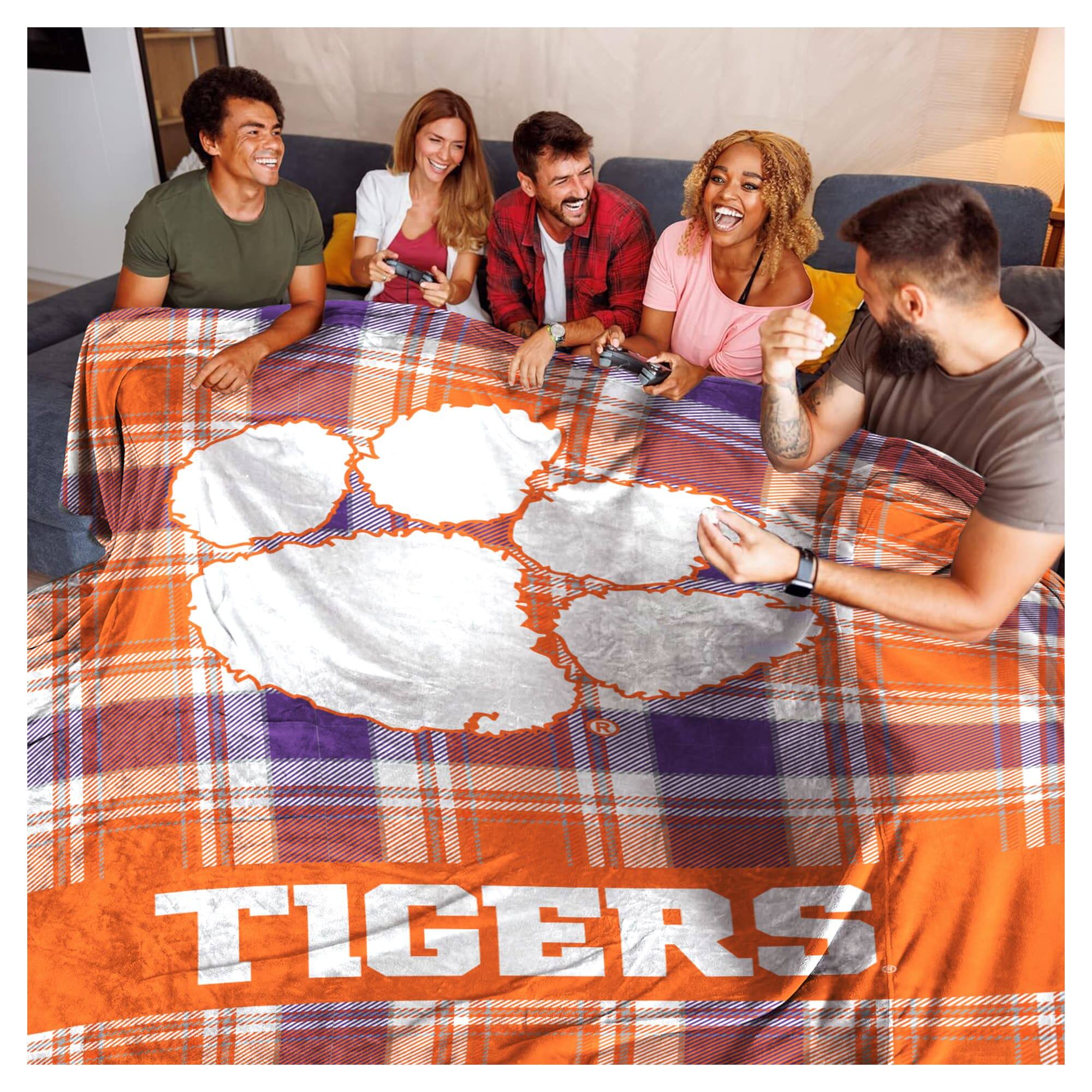 Alt View 1. Pegasus - Clemson Tigers 66" x 95" Oversized Plaid FAN-mily Ultra Cozy Blanket - Multicolor.