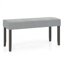 Costway - 1 PCS Upholstered Entryway Bench with Padded Seat Solid Rubber Wood Legs for Living Room - Gray