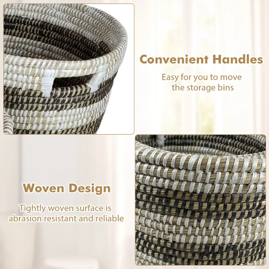 Convenient Handles: Easy for you to move the storage bins.
Woven Design: Tightly woven surface is abrasion resistant and reliable.