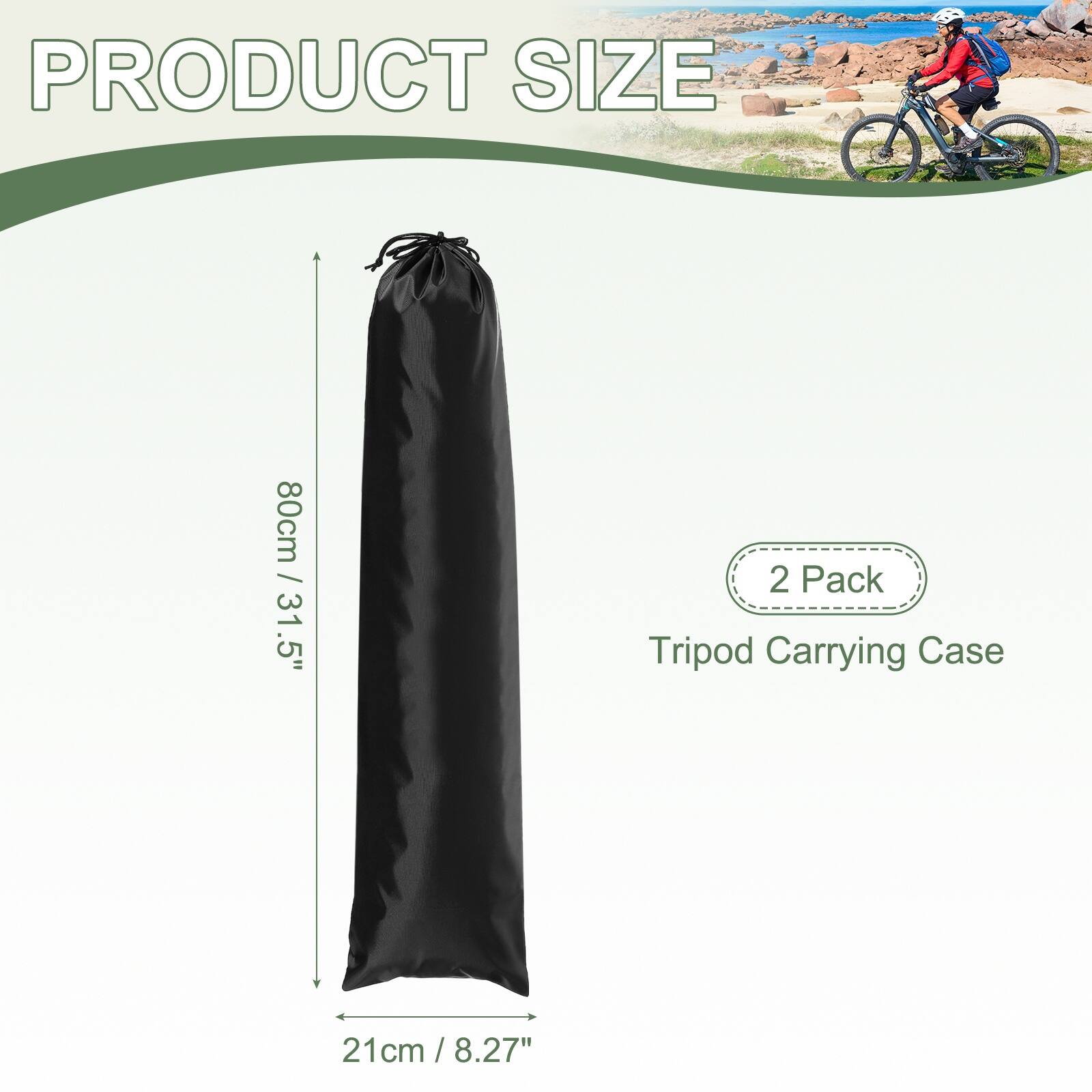 PRODUCT SIZE  
80cm / 31.5"  
21cm / 8.27"  
1cm /  

2 Pack Tripod Carrying Case