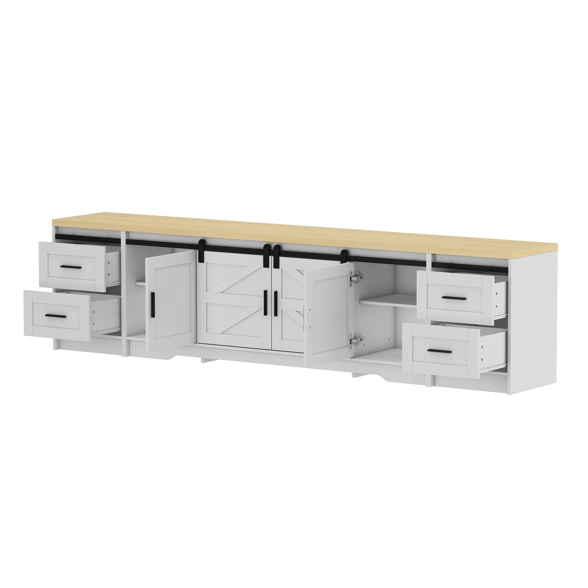 Left. Famapy - Famapy TV Stand with Sliding Barn Doors, Fits Up to 85 - Inch TVs - White & Wooden.