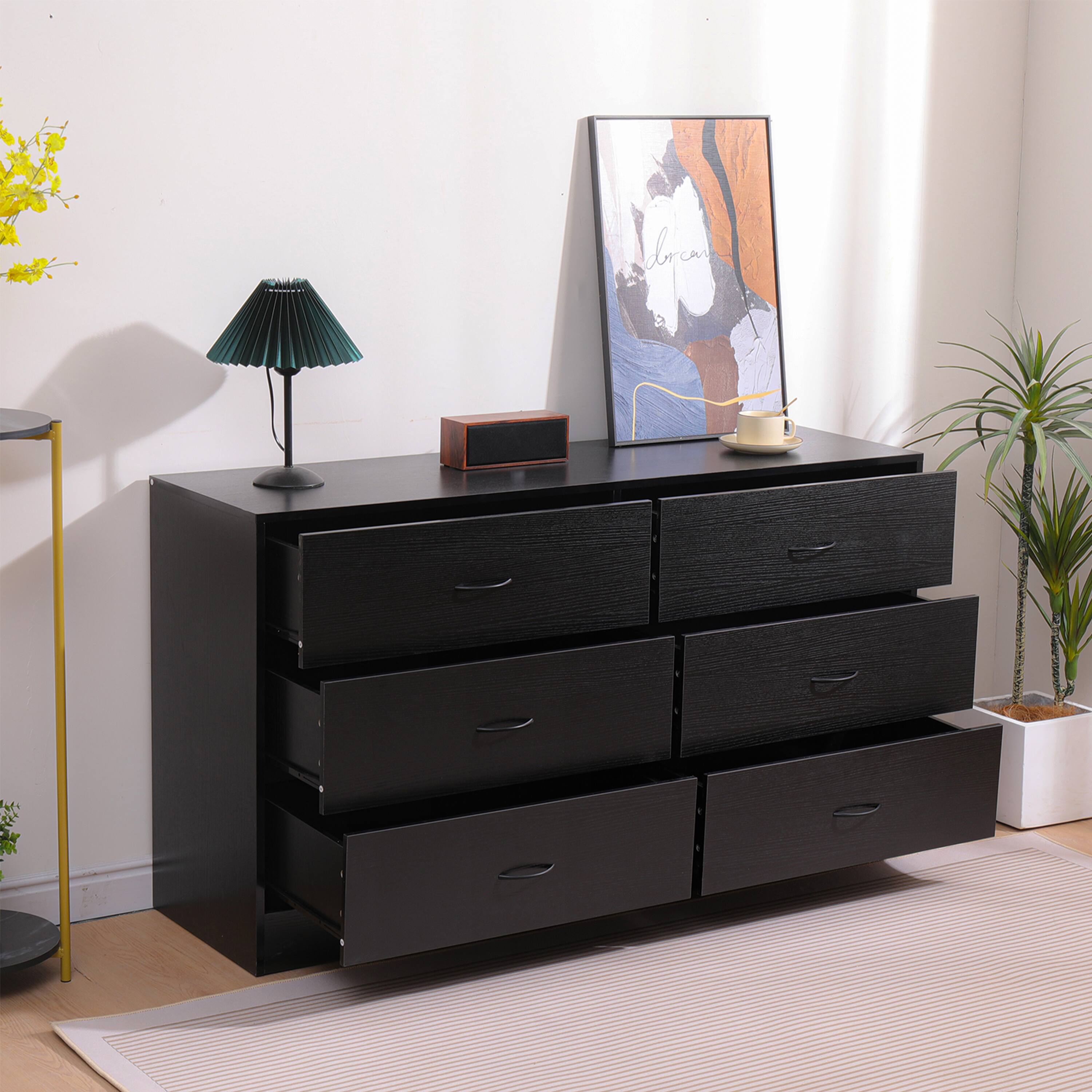 Alt View 4. SKONYON - Modern 6 Drawer Wood Dresser for Bedroom - Black.