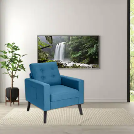 Front. Hivvago - Mid-Century Fabric Armchair with Rubberwood Legs - Blue.