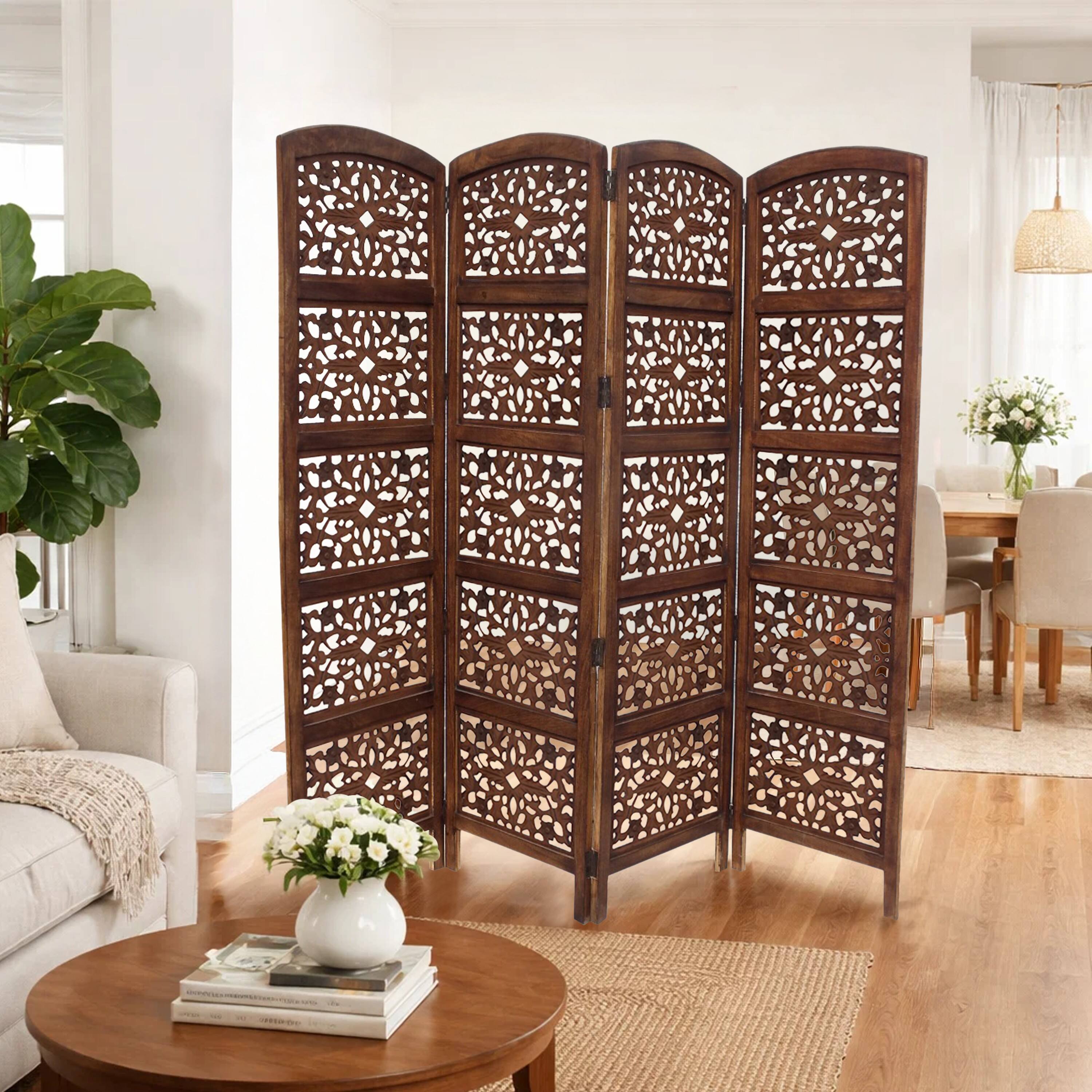 Alt View 7. Manhattan Lane - The Urban Port Handmade Foldable 4 Panel Wooden Partition Screen Room Divider - Dark Brown.