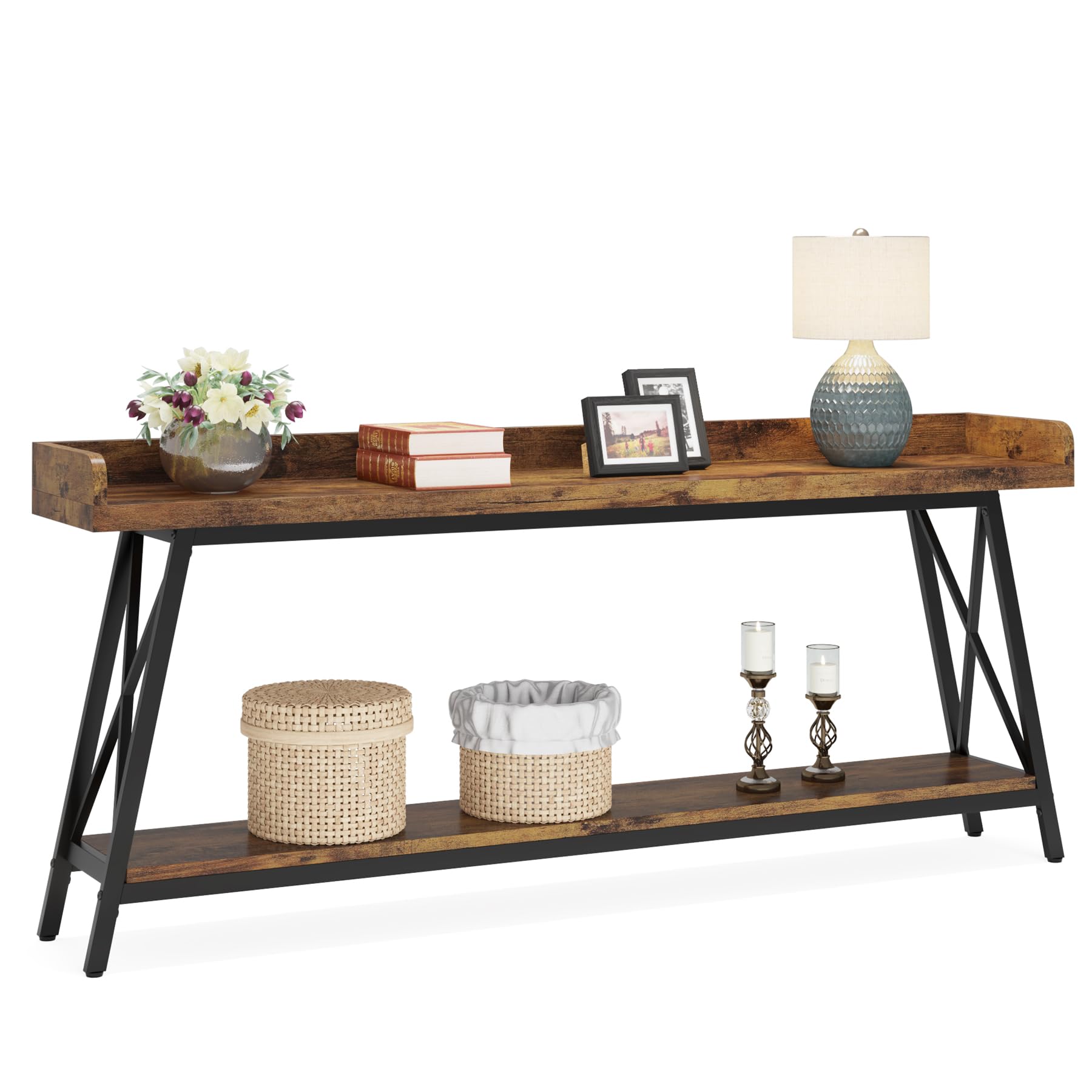 Alt View 4. Tribesigns - 70.9 inch Extra Long Console Table Behind Couch, Rustic Industrial Sofa Table for Living Room, Narrow Entryway Hallway L - Brown/Black.