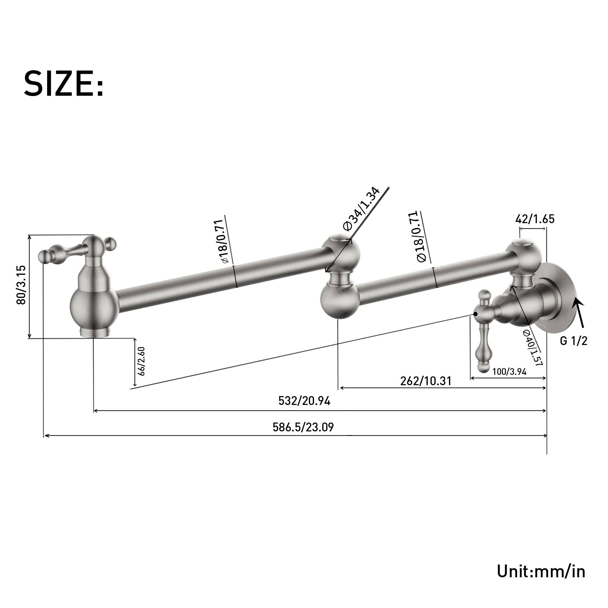 SIZE: 15/0.59 80/3.15 66/2.60 18/0.71 34/1.34 18/0.71 262/10.31 532/20.94 42/1.65 G 1/2 40/1.57 100/3.94 586.5/23.09 Unit:mm/in