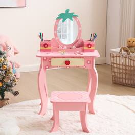 Winado - 2-in-1 Cartoon Design Children Vanity Table Set Removable Mirror to Writing Desk with Stool for Christmas Birthday Gift - Pink
