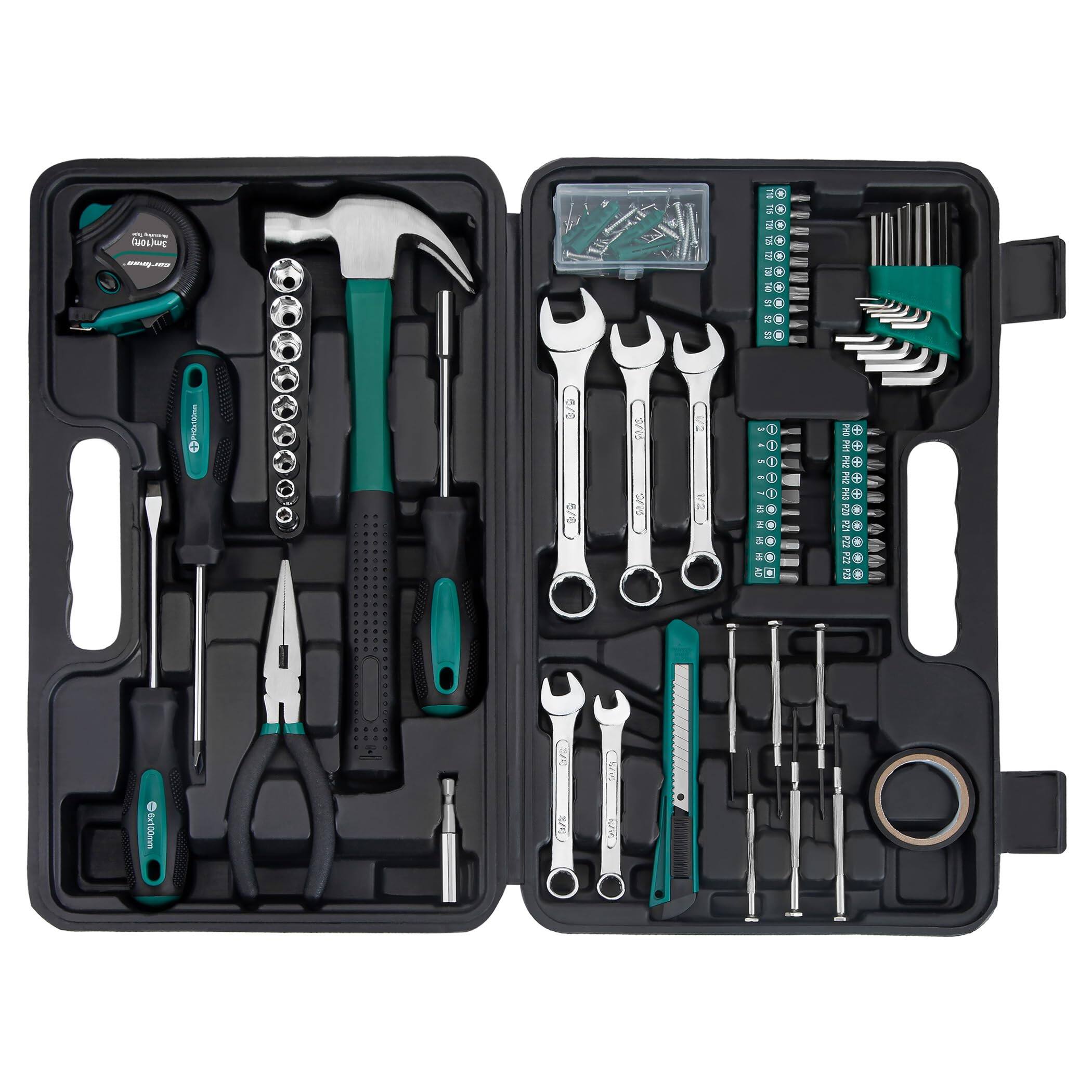 Front. Skar Audio - Tool Set General Household Hand Kit With Plastic Toolbox Storage Case - Green.