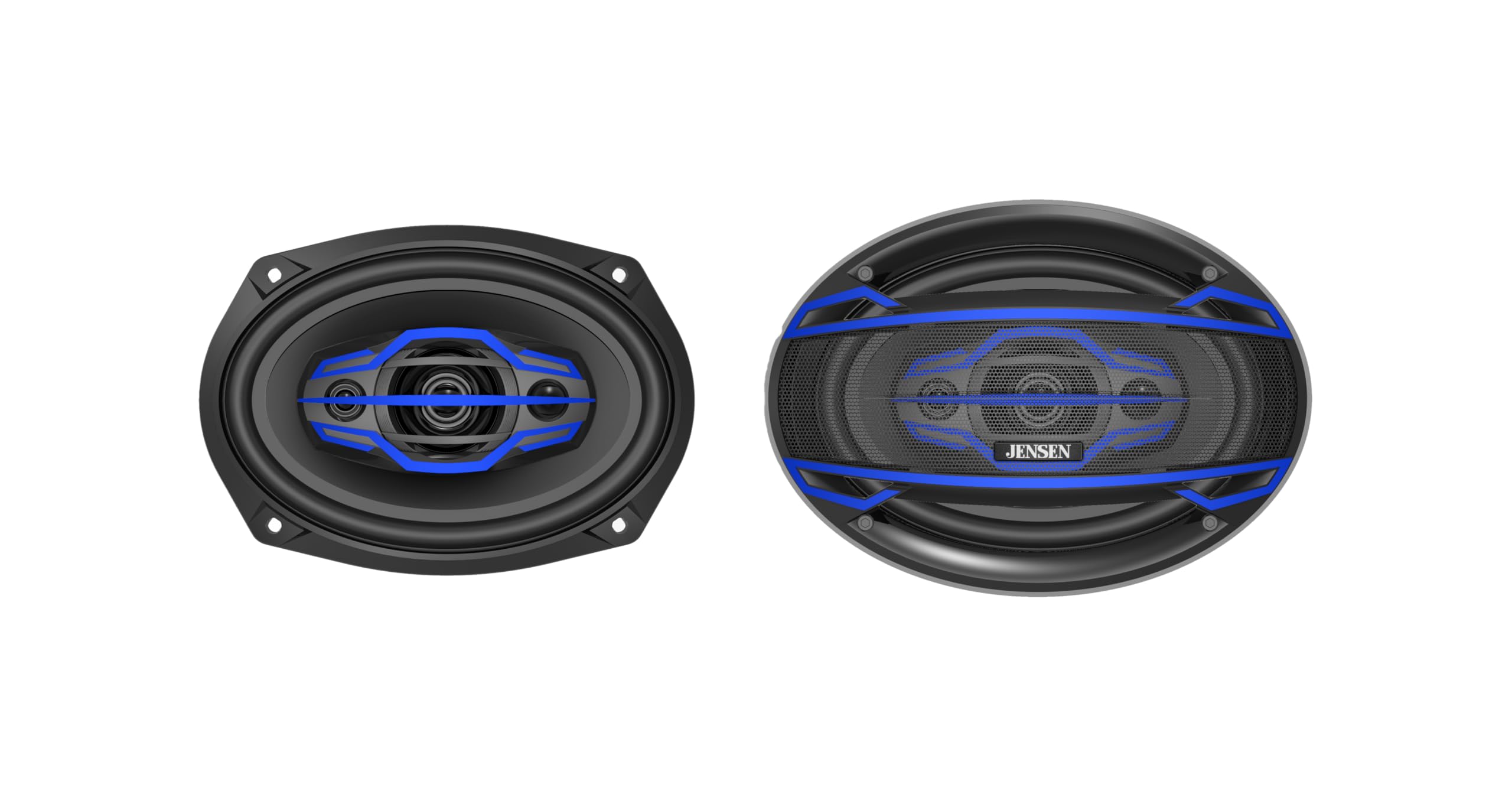 Front. Jensen - Jensen JS6904 6x9" 4-Way Car Speakers Pair | 400W Peak | 58mm Dome Midrange | Two 20mm Piezo Tweeters - Black.
