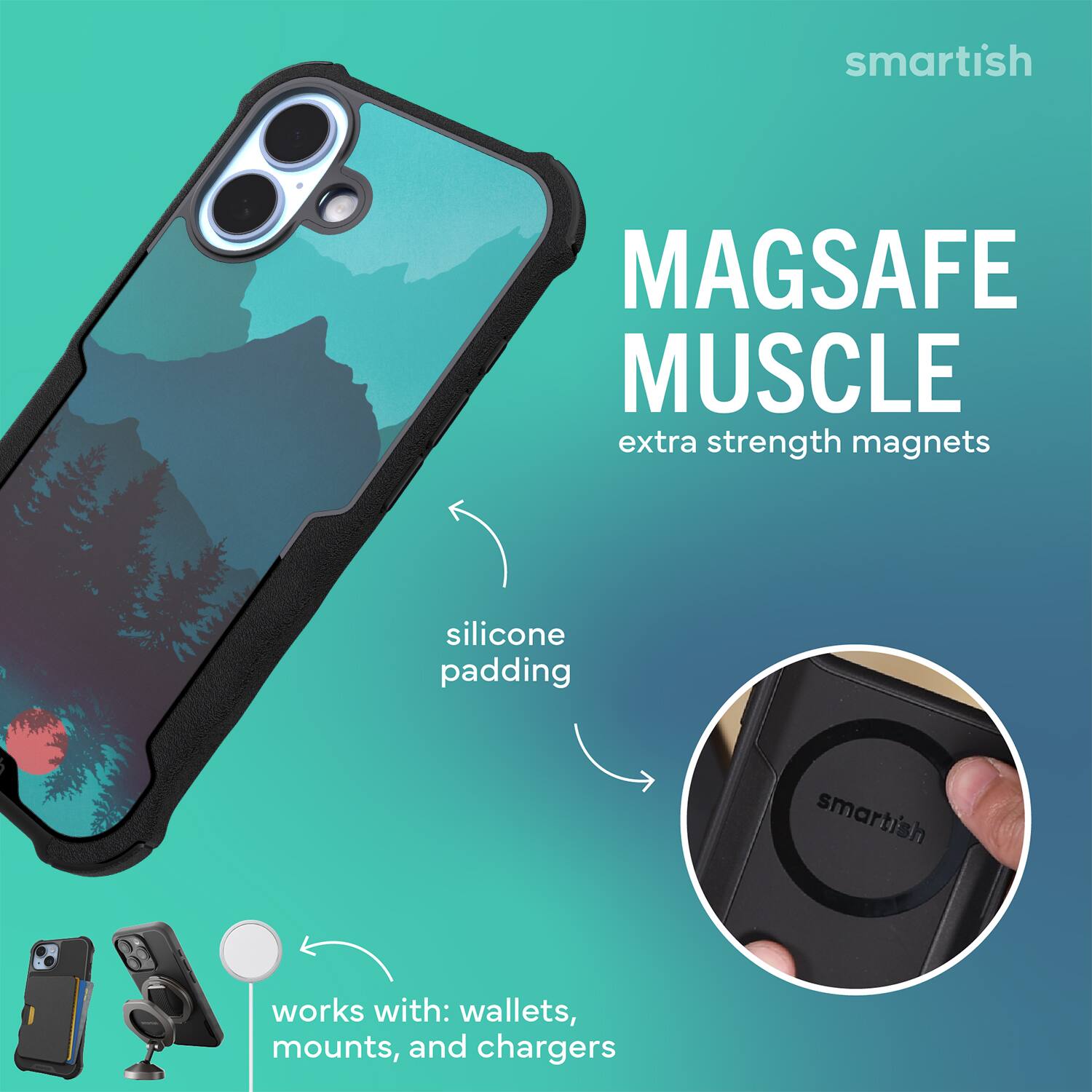 smartish MAGSAFE MUSCLE extra strength magnets silicone padding smartish works with: wallets, mounts, and chargers