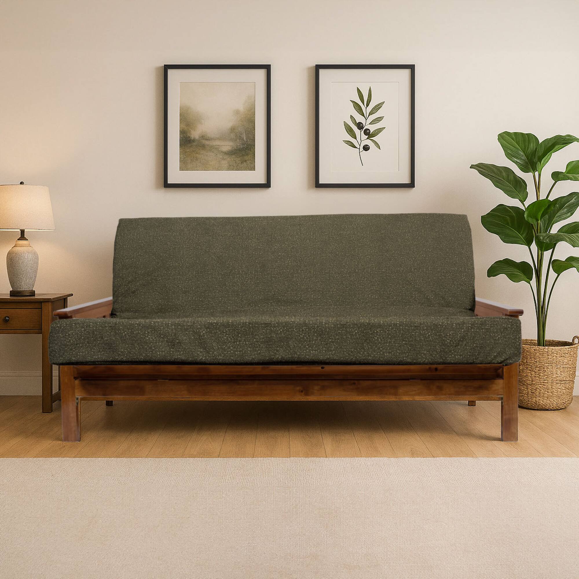 Left. GOODSILO - Full Premium Foldable Futon Mattress with Memory Foam Infusion and Removable Washable Cover - Olive Green.