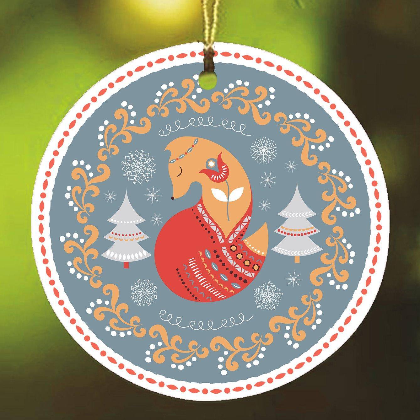 Back. OrnamentallyYou - Ethnic Fox Scandinavian Folk Style Christmas Ornament - Multi-colored.