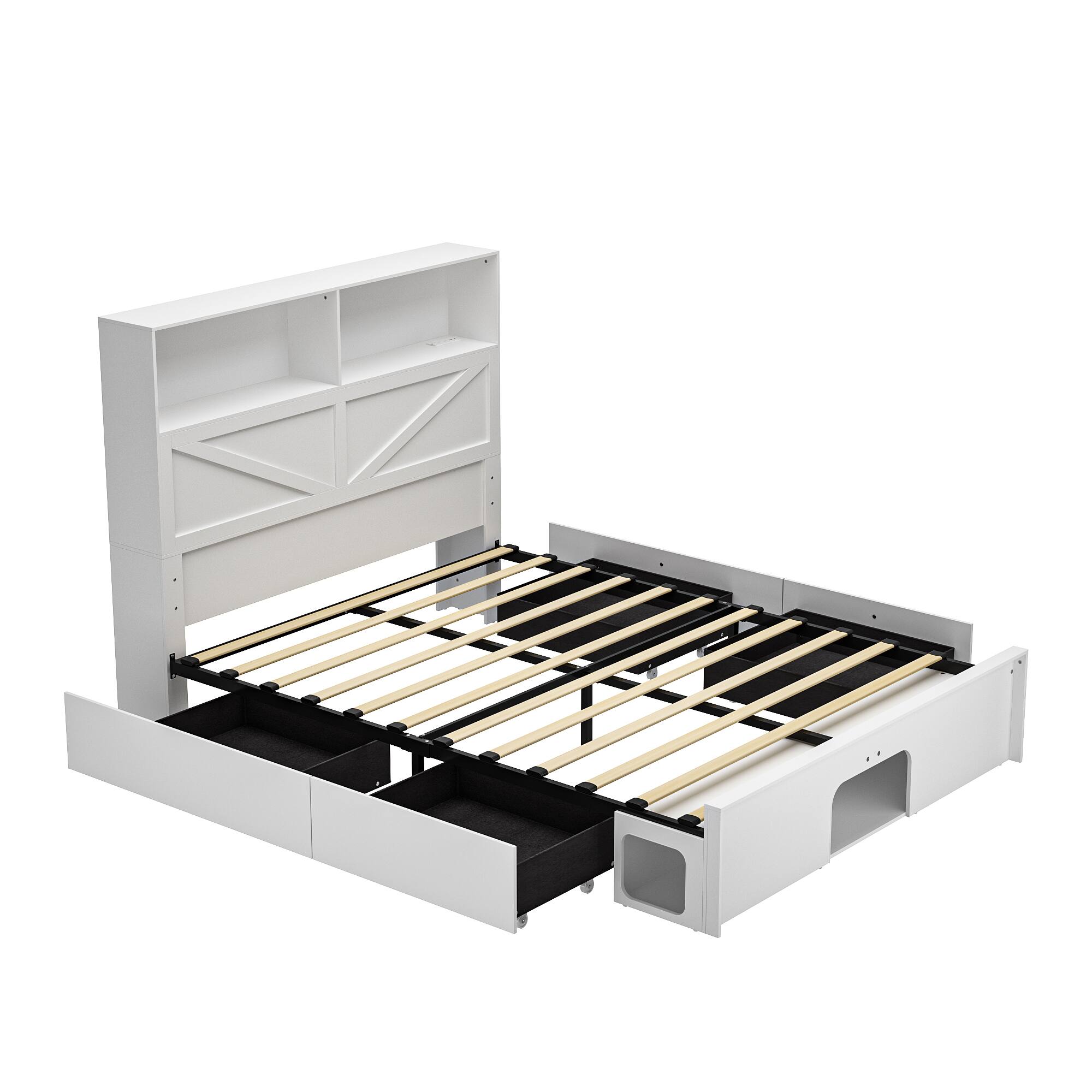 Angle. Famapy - Famapy Multifunctional Storage Bed Frame - USB Ports, LED Lighting, Rolling Drawers - White.