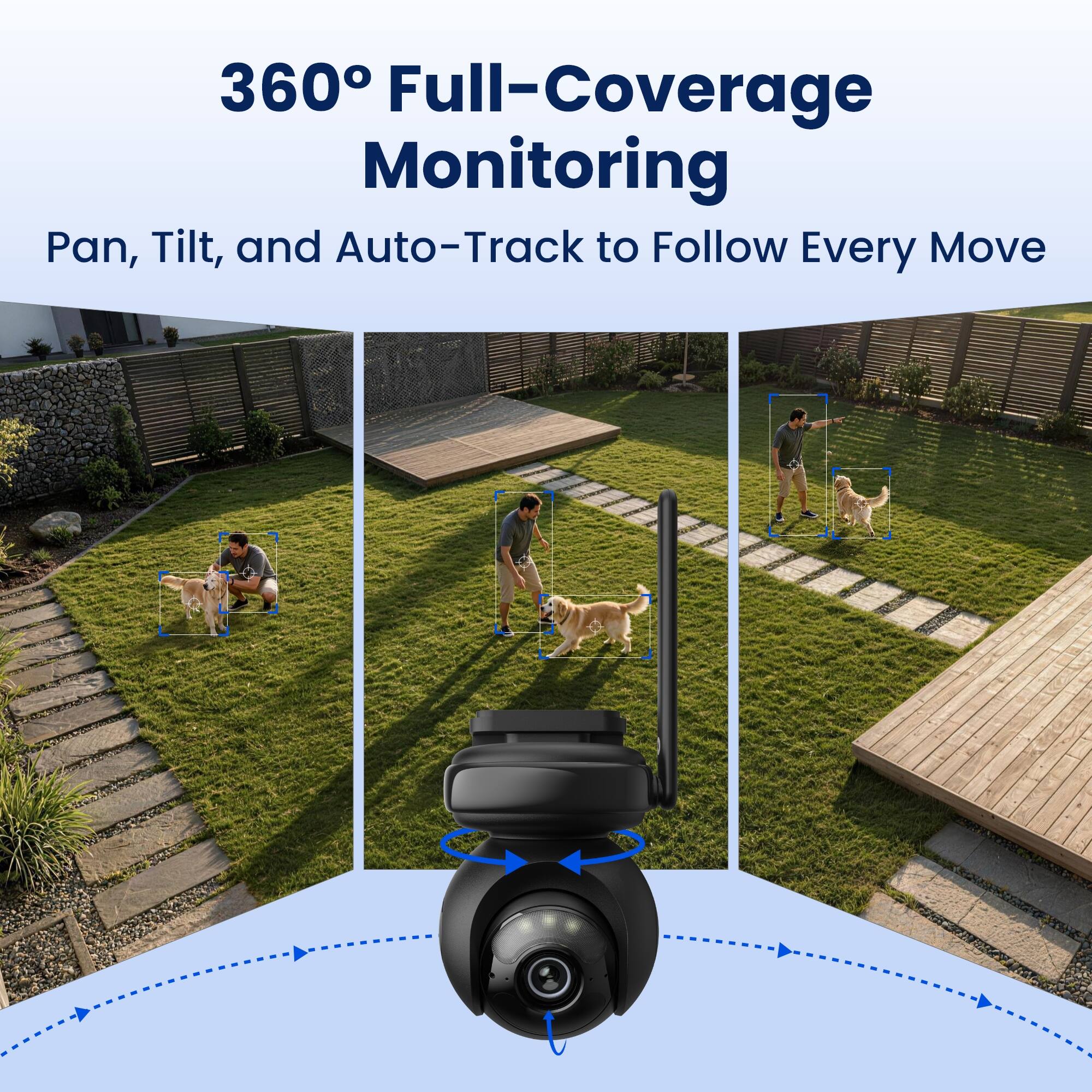 360° Full-Coverage Monitoring  
Pan, Tilt, and Auto-Track to Follow Every Move