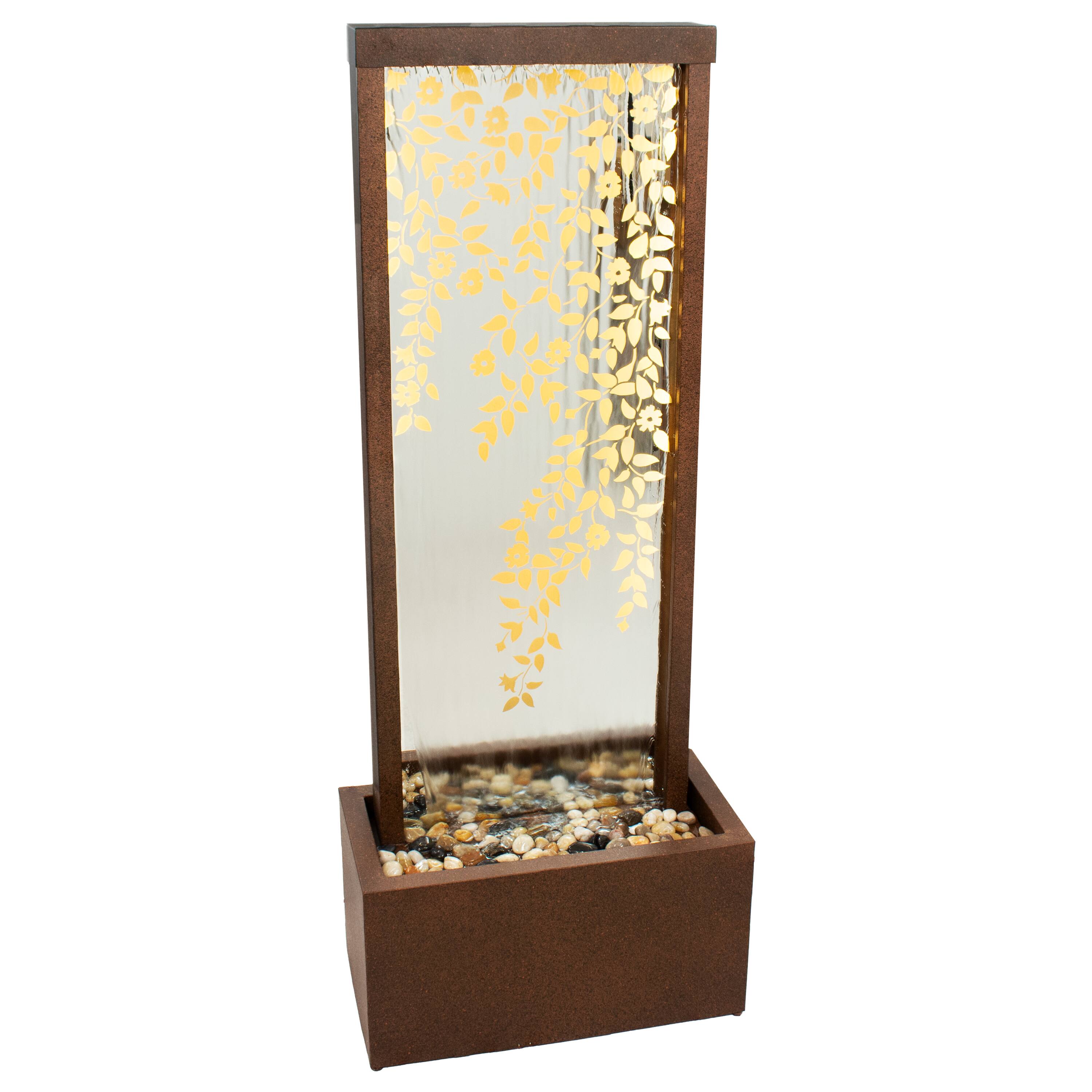 Front. Sunnydaze - Wisteria Vines Zinc Outdoor Water Fountain with LEDs - 47.25" - Dark Brown.