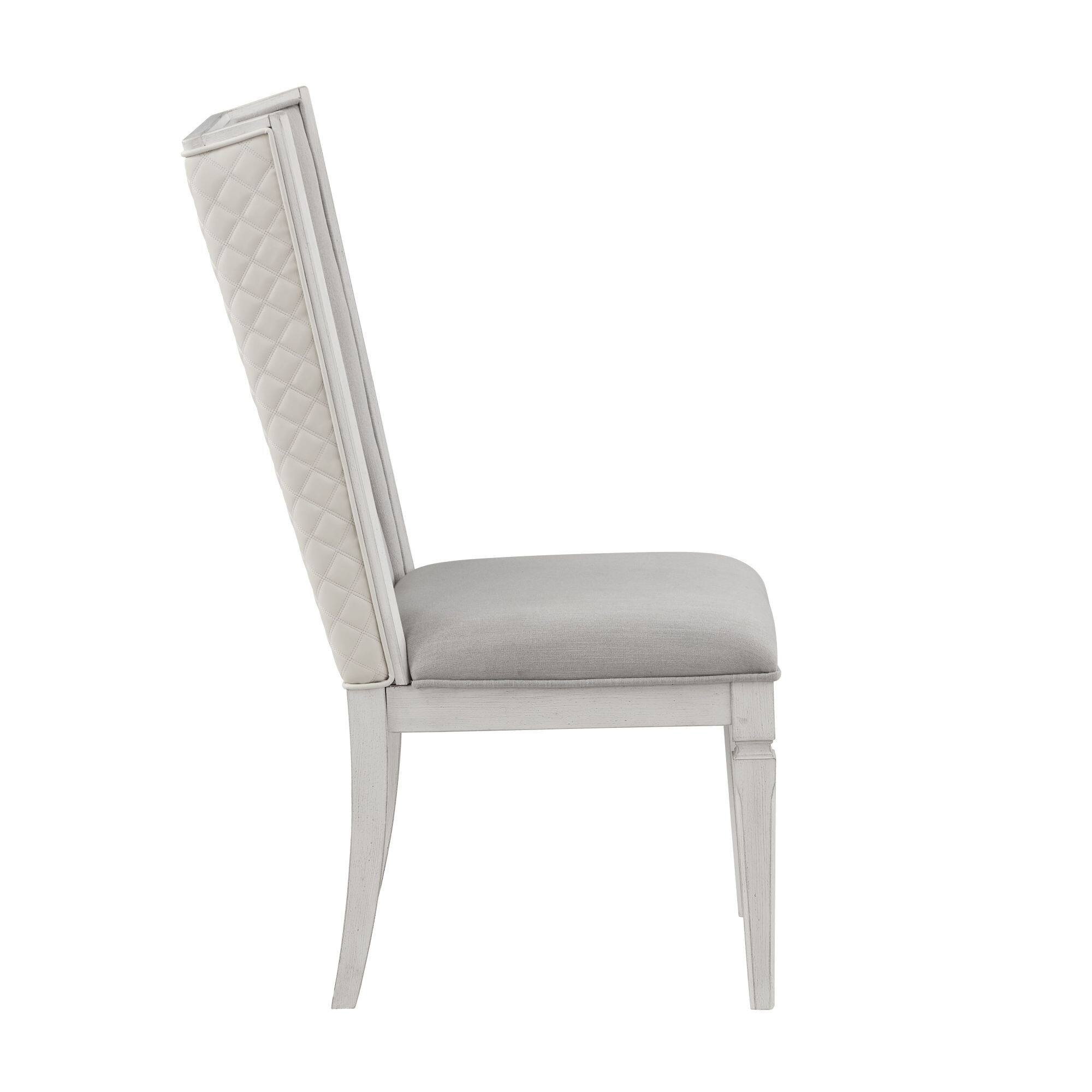 Back. GOODSILO - Modern Linen Upholstered Side Chair with Wooden Frame, Set of 2 - Gray+White.