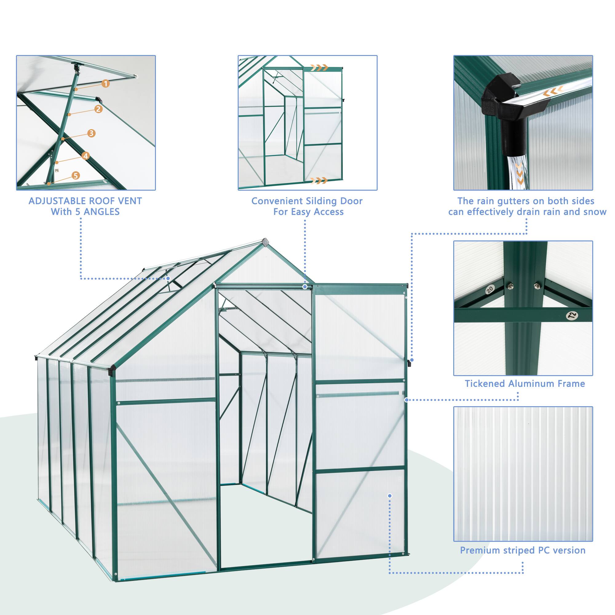 Alt View 1. TinyHomie - 6 X 10FT Polycarbonate Greenhouse Raised Base and Anchor Aluminum Heavy Duty Walk-in Greenhouses in All Season.