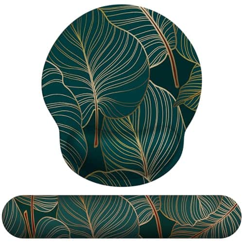 Earthley Blooms - Mouse Pad Wrist Support Memory Foam & Gel Rest Set For Computer Easy Typing Office Home tropical Plants Set - 01Tropical Plants Set