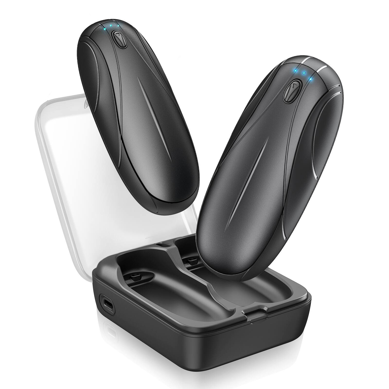 Angle. Morfone - Rechargeable Hand Warmers (2-Pack) 14000mAh Wireless Charging Case 3-Level Heating Settings Portable Hand Warmer.