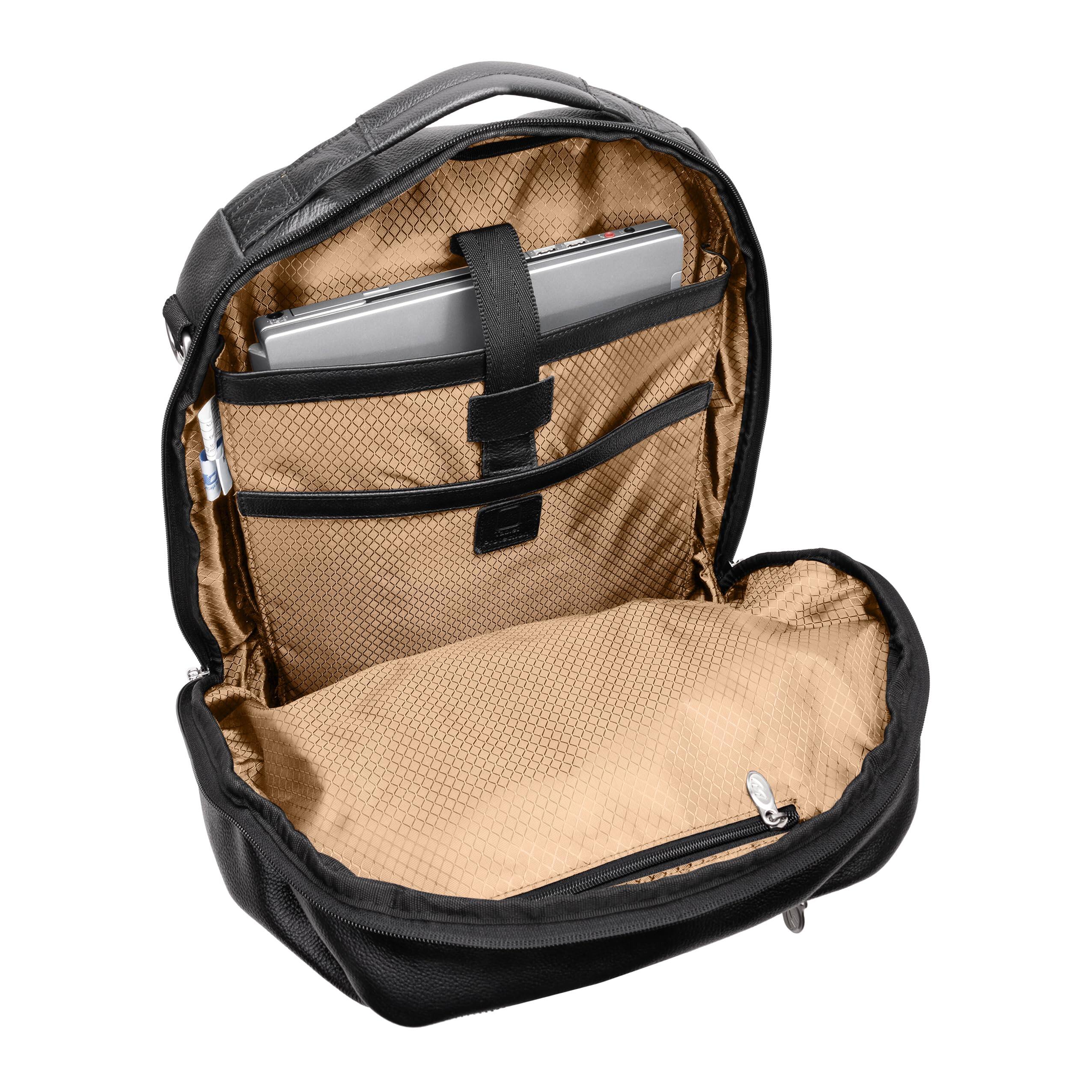 Alt View 5. McKleinUSA - 17" 2-in-1 Convertible Laptop & Tablet Travel Backpack Crossbody Pebble Grain Calfskin Leather - Black.