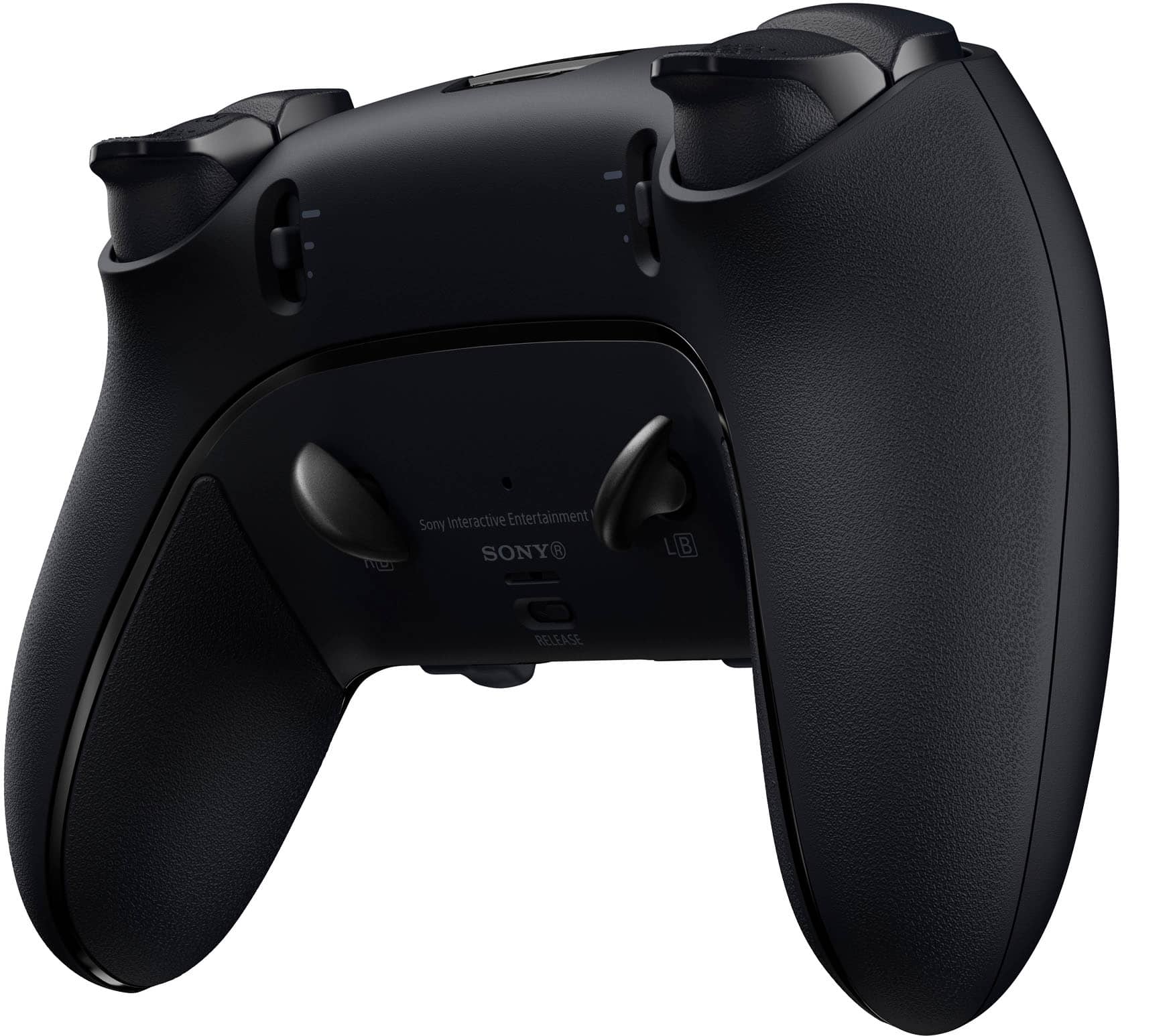 Sony Interactive Entertainment is a company that develops and publishes video games for various platforms, including the PlayStation gaming console. The image shows a close-up of a black PlayStation controller, which is a product of Sony. The controller is designed for use with the PlayStation gaming system and is used by players to interact with the games.