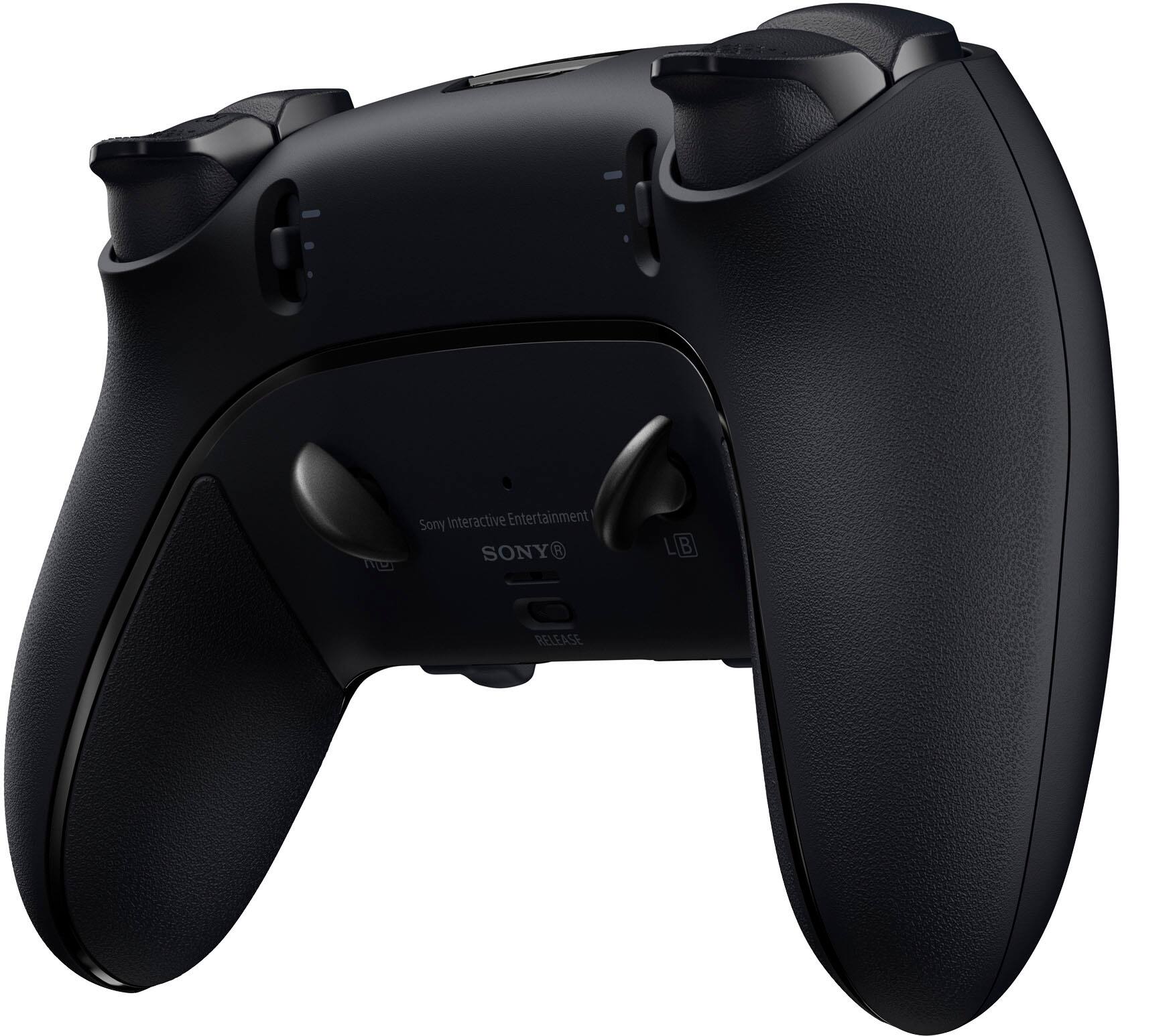 Sony Interactive Entertainment is a company that develops and publishes video games for various platforms, including the PlayStation gaming console. The image shows a close-up of a black PlayStation controller, which is a product of Sony. The controller is designed for use with the PlayStation gaming system and is used by players to interact with the games.